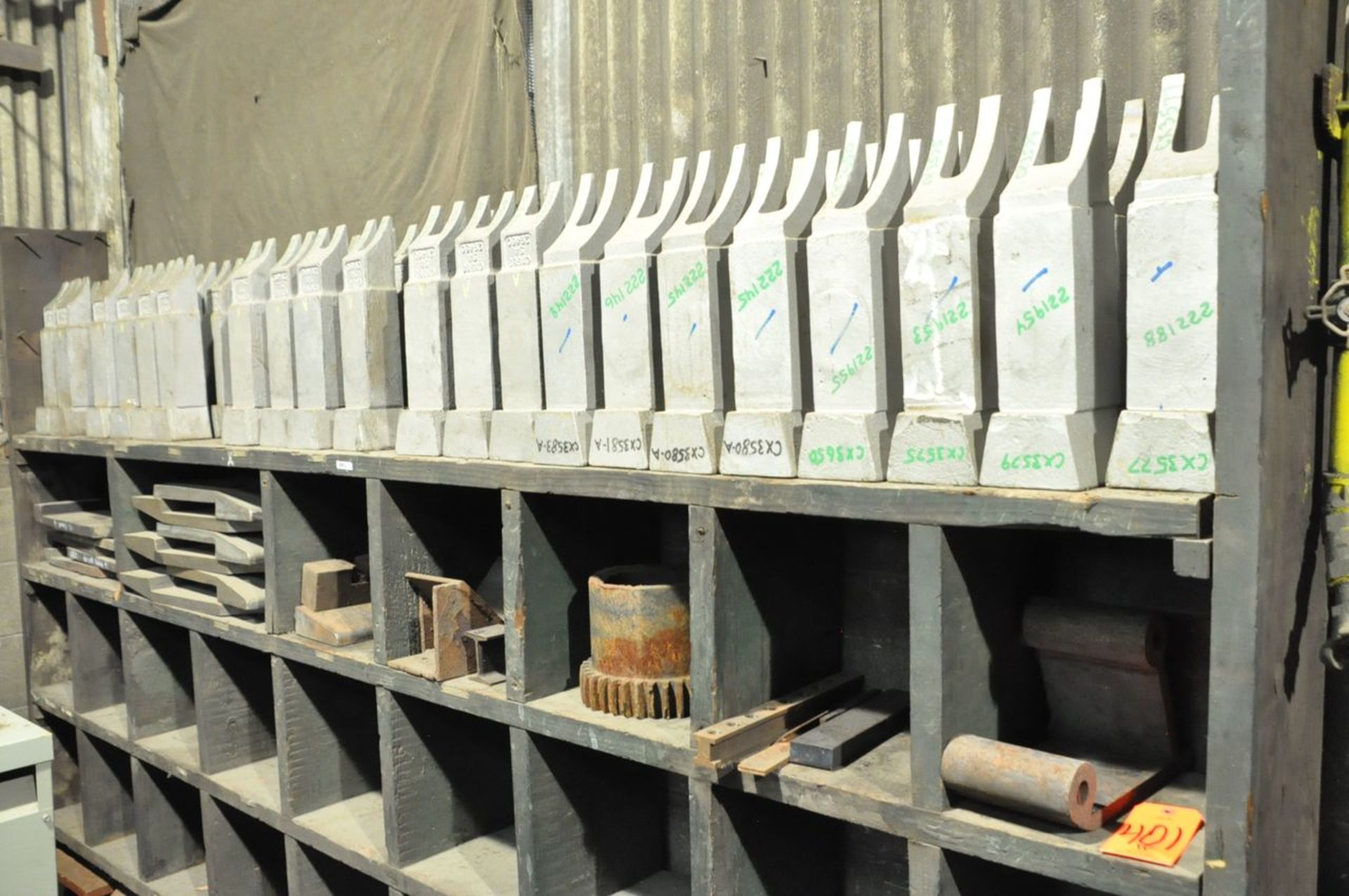 Lot - Various Machine Parts on Section Shelving, with Steel Stock and Pipe on Rack, (Storeroom)