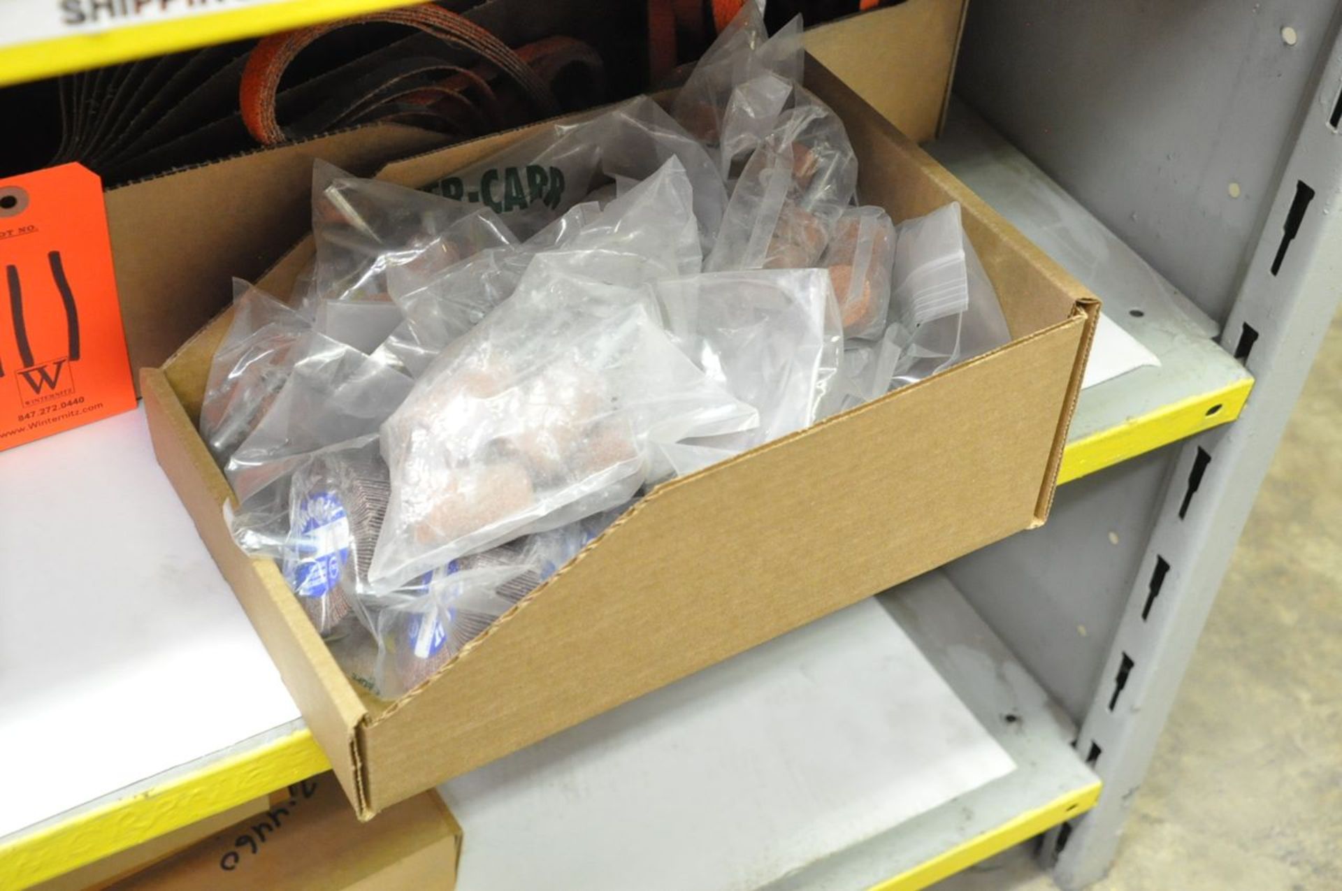 Lot - Various Sandpaper, Sanding Belts, and Wire Wheels in (3) Boxes on (2) Shelves, (Storeroom) - Image 5 of 5