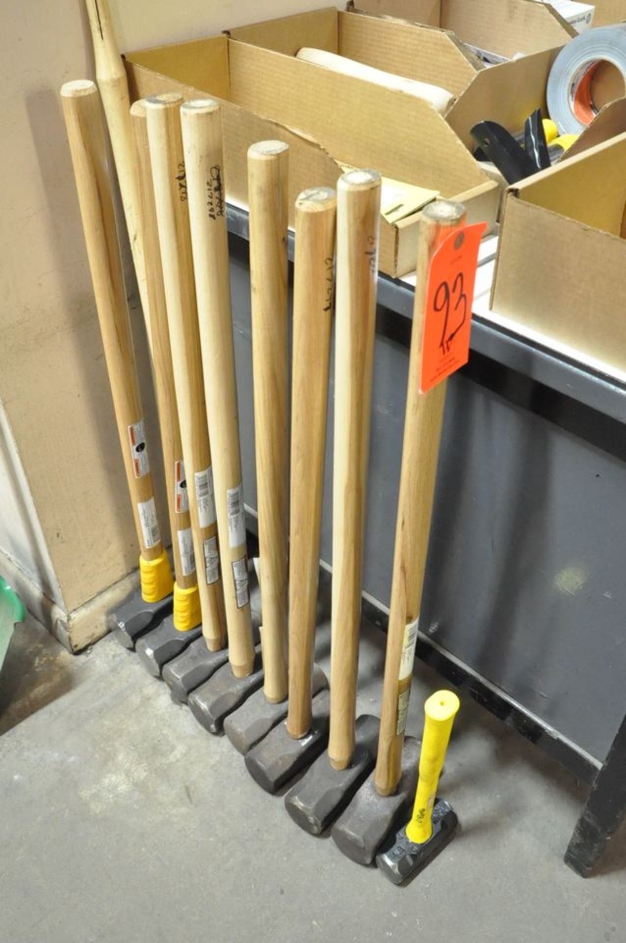 Lot - Sledge Hammers, Extension Poles, and Brooms, (Storeroom)