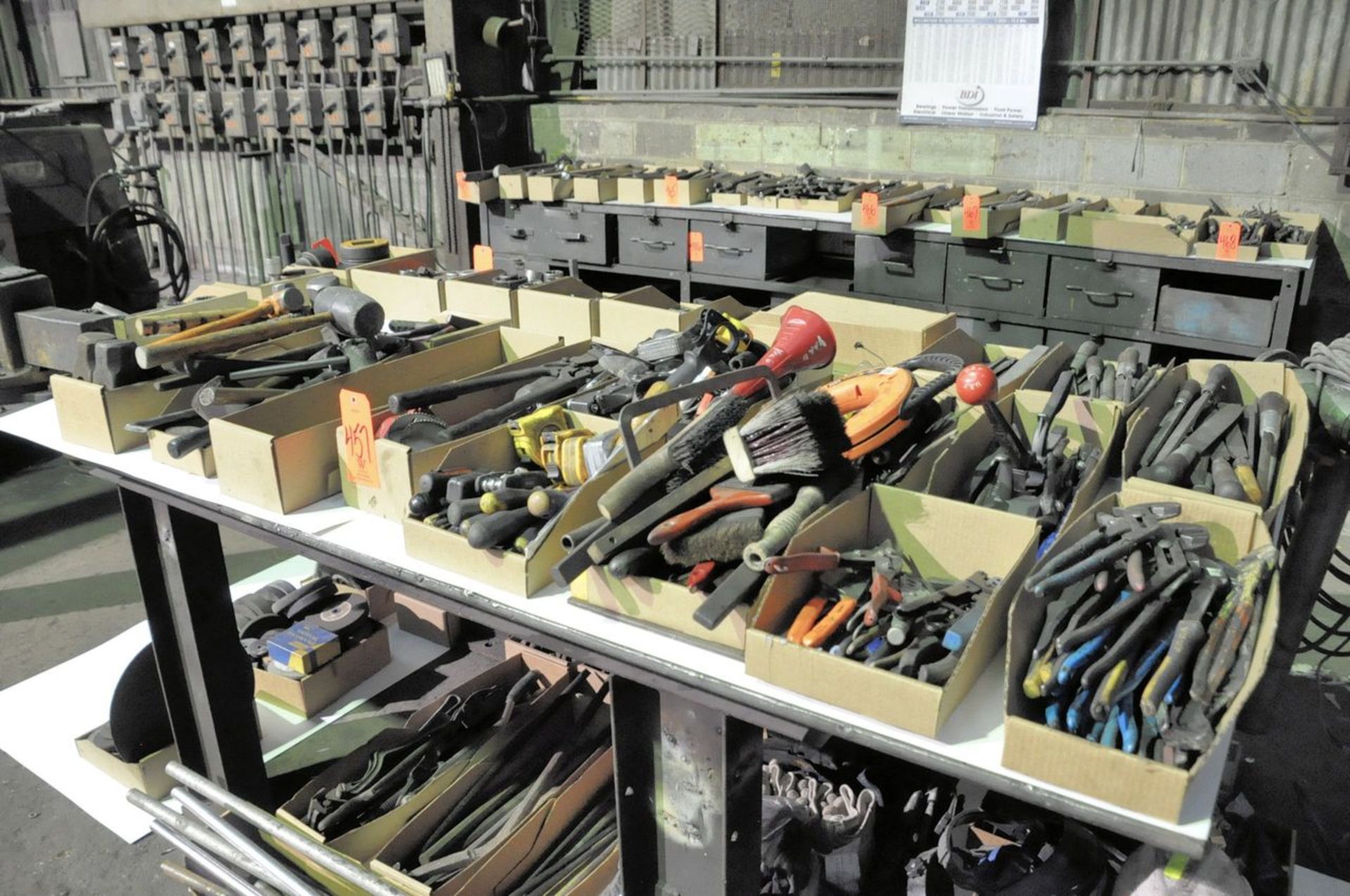 Lot - Sledge Hammers, Rubber Mallets, Pry Bars, Hole Saws, Tape Measures, Screwdrivers, Brushes,