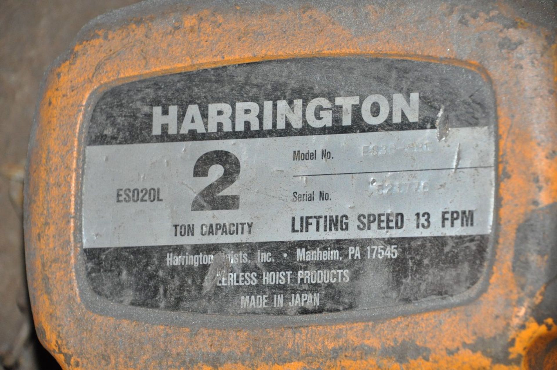 Harrington 2-Ton Electric Hoist, (Mill Annex) - Image 3 of 3