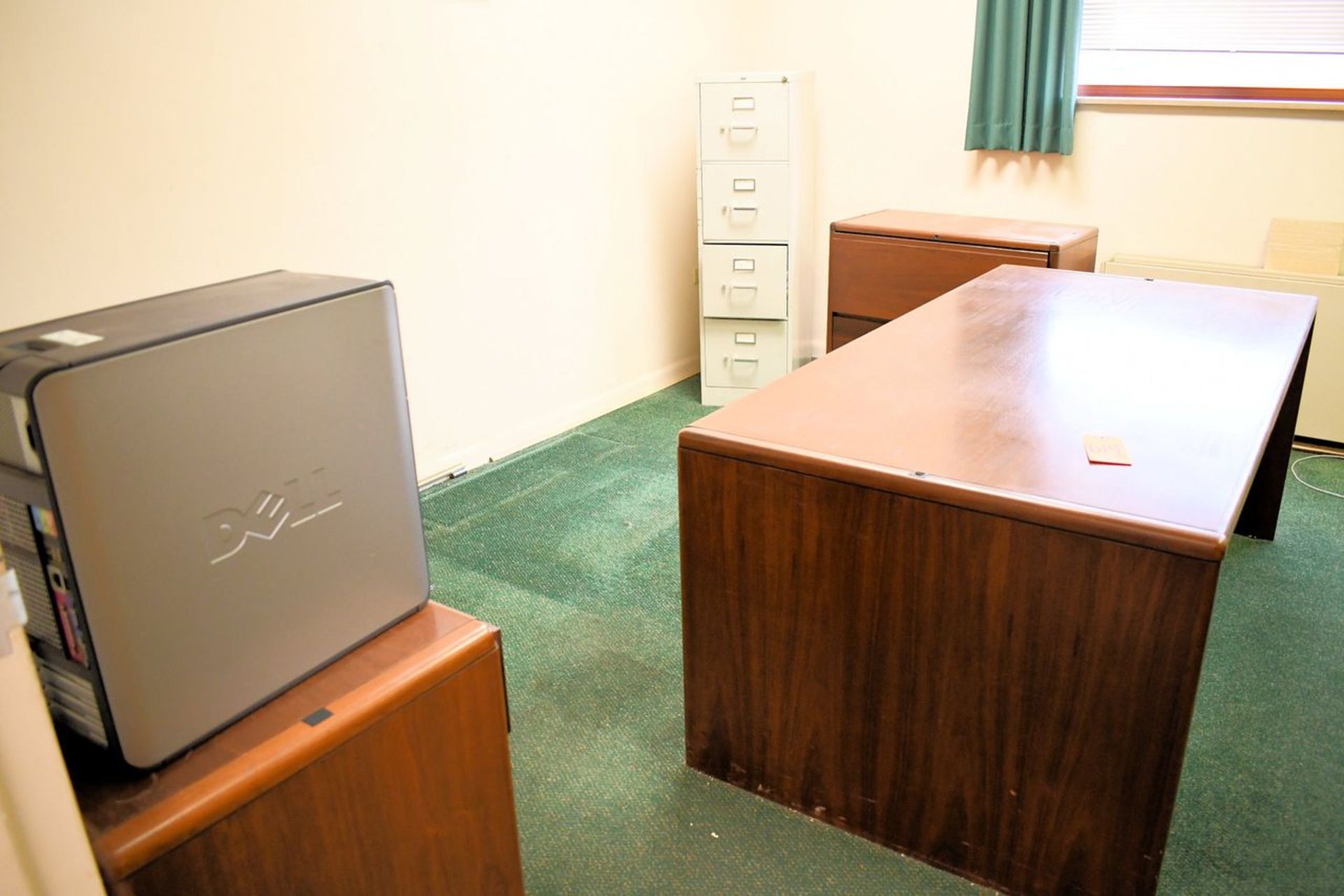 Lot - (2) Desk, (1) Table, (4) Chairs, (1) Credenza and (2) File Cabinets in (1) Office, (Front