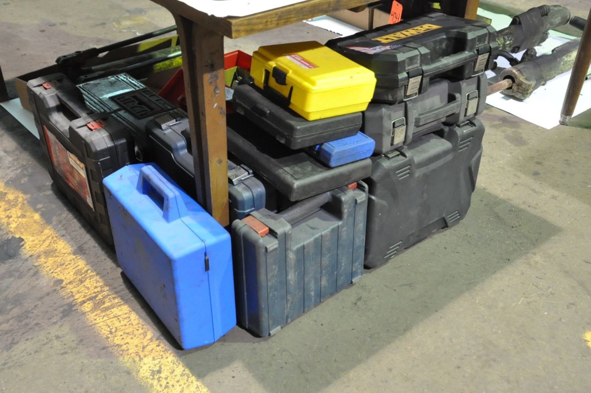 Lot - Empty Power Tool Cases Under (1) Table, (Machine Shop)