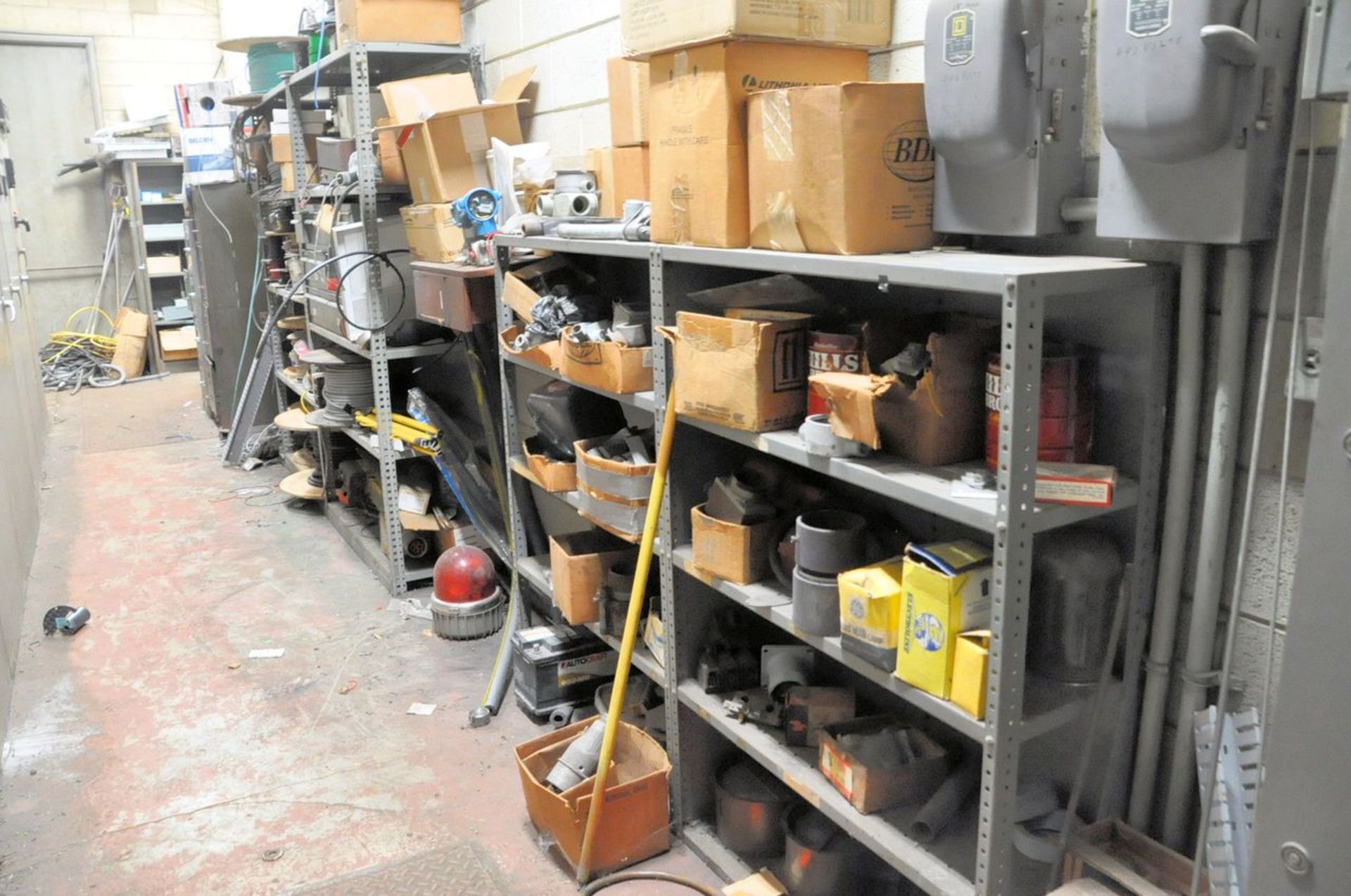 Lot - Electrical Work Boxes, Wire Spools, Various Electrical Components, Shelving, Harnesses and - Image 2 of 13