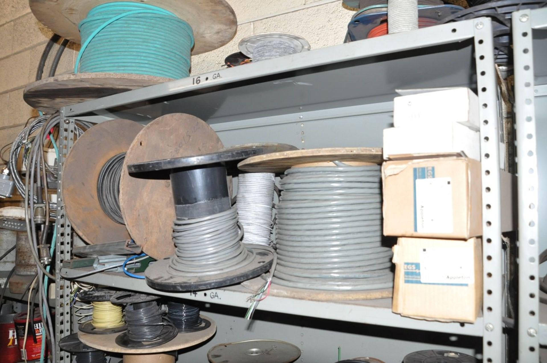 Lot - Electrical Work Boxes, Wire Spools, Various Electrical Components, Shelving, Harnesses and - Image 8 of 13