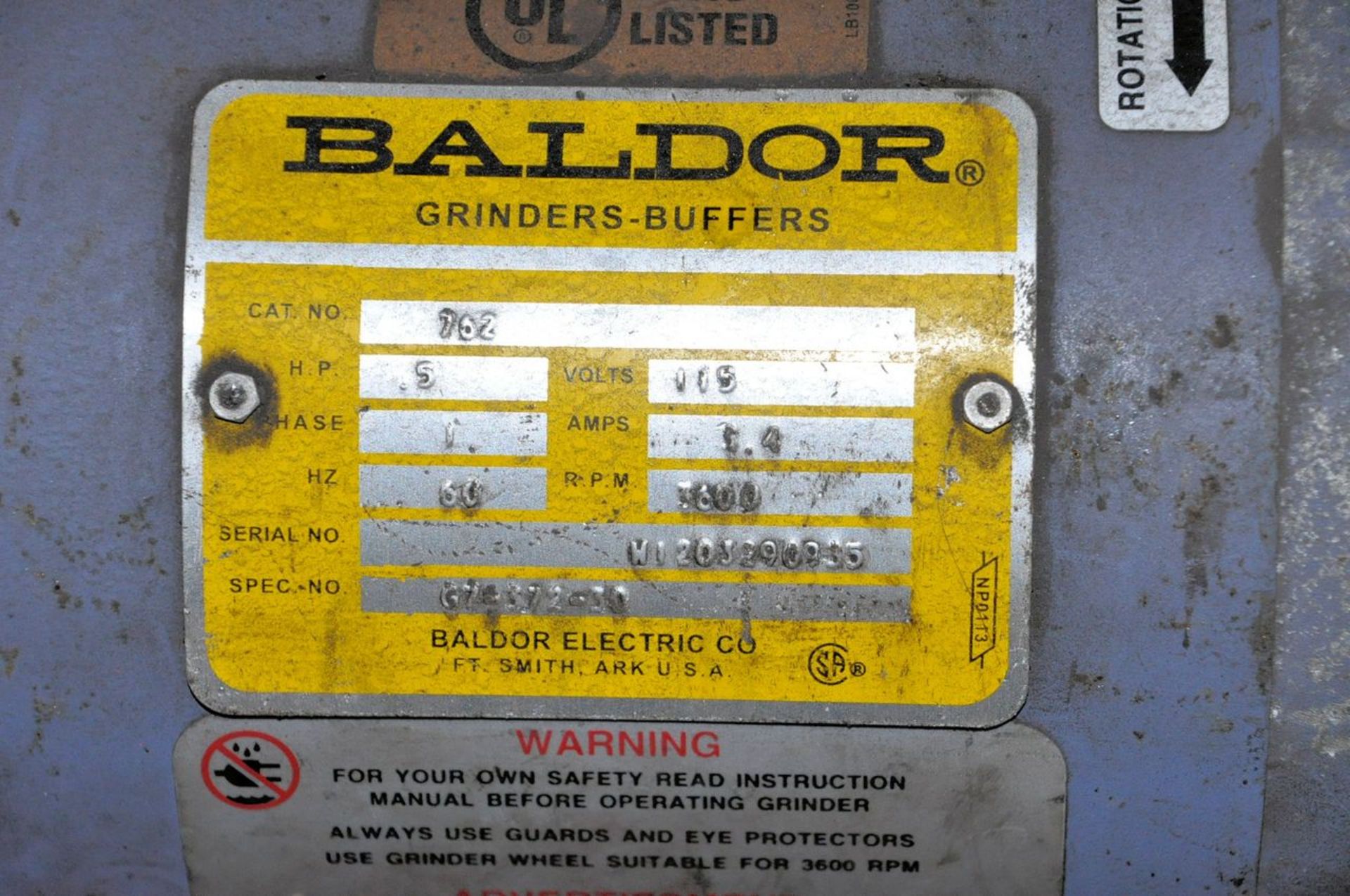 Baldor 6" x 1/2-HP Double End Pedestal Type Grinder, (Mill Bldg North End) - Image 2 of 2