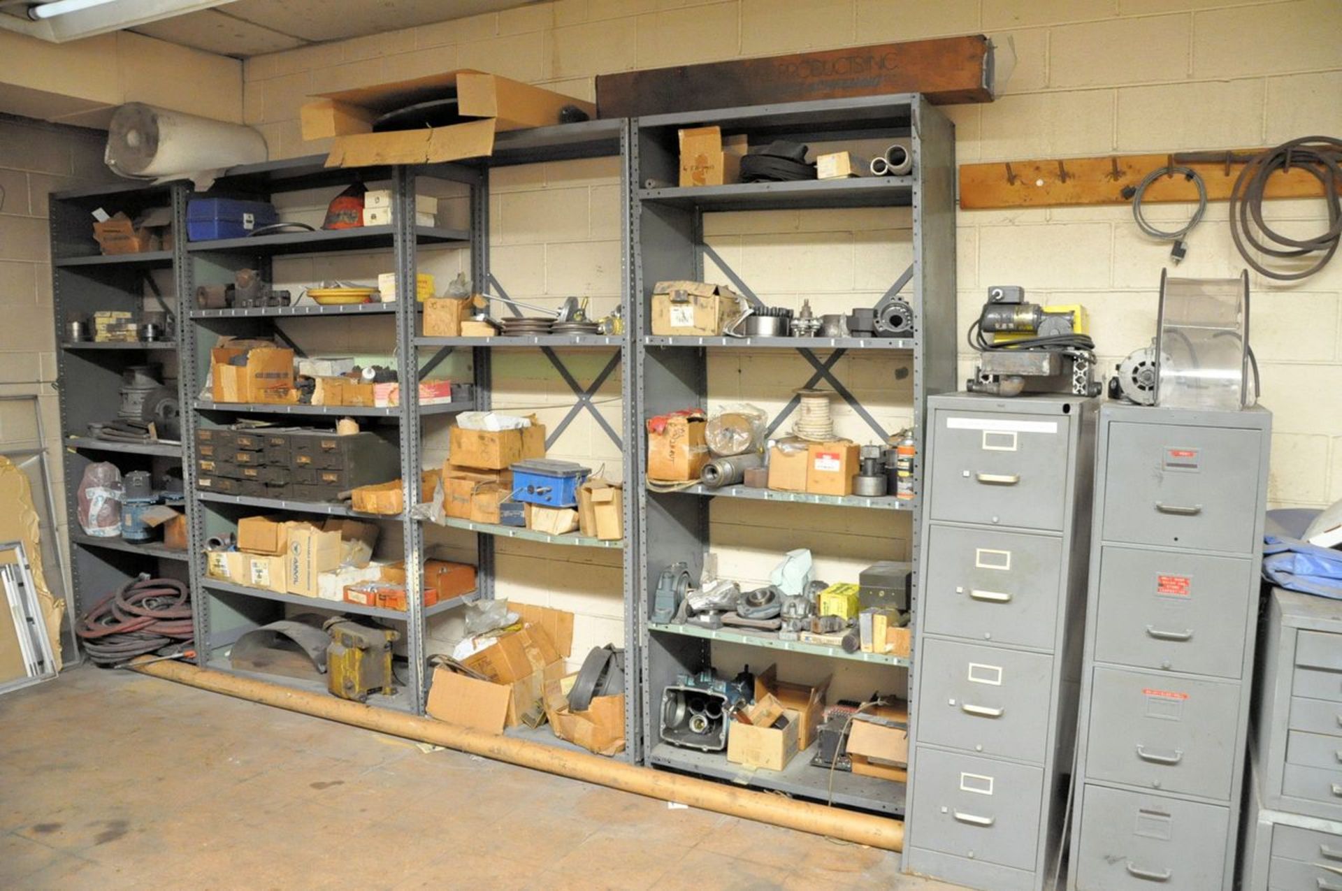 Lot - Various Machine Parts, Lockers, File Cabinets, Blueprint Cabinet in (1) Office, (No Files,
