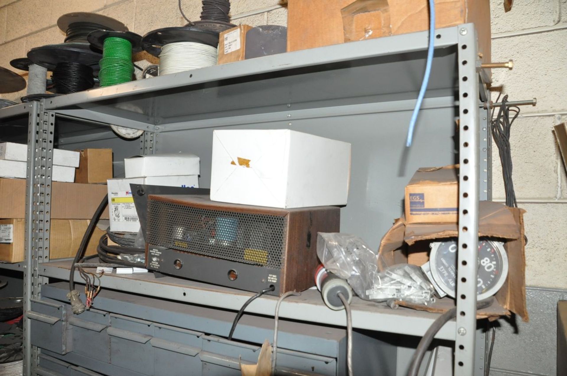 Lot - Electrical Work Boxes, Wire Spools, Various Electrical Components, Shelving, Harnesses and - Image 5 of 13