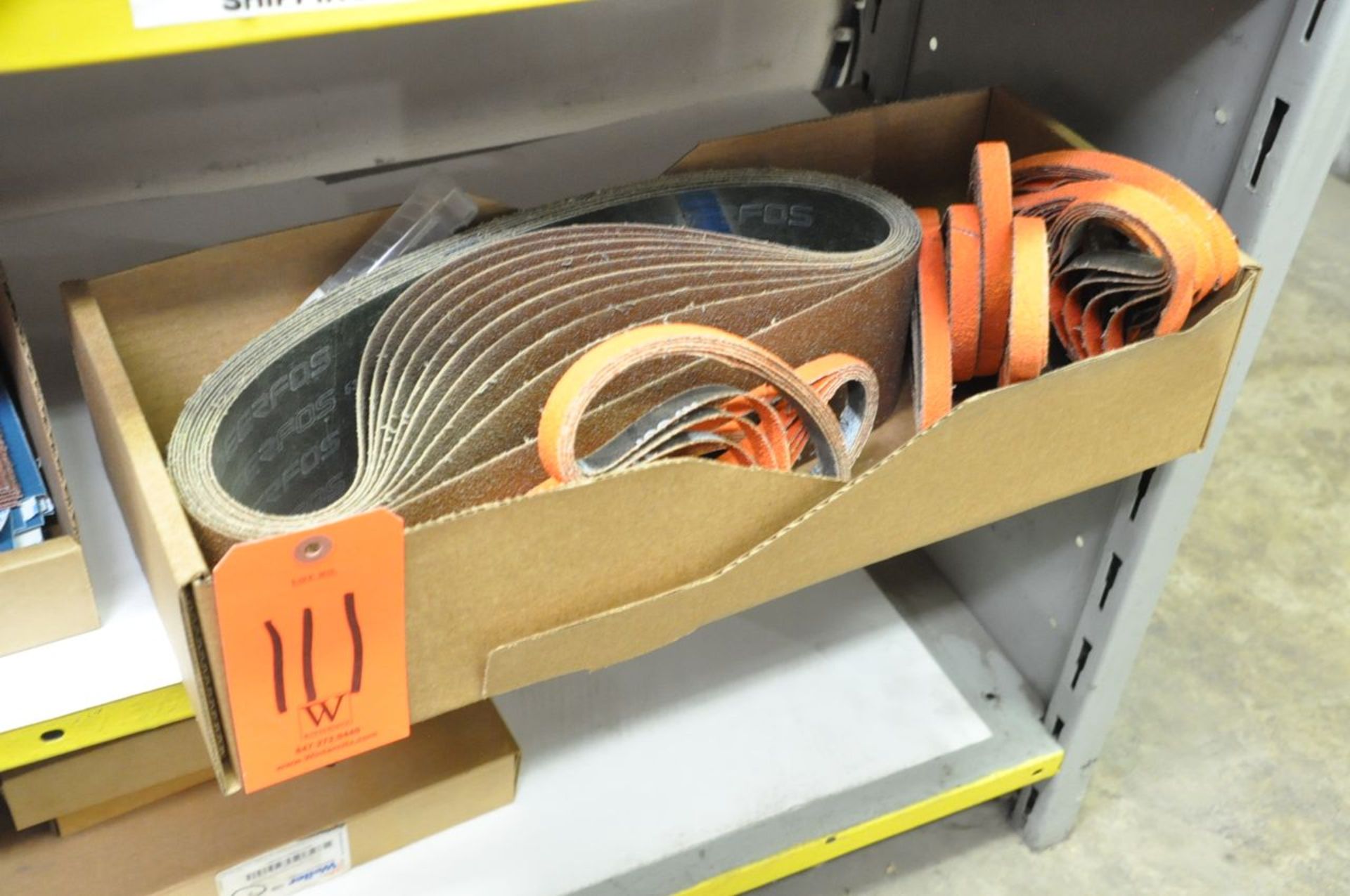 Lot - Various Sandpaper, Sanding Belts, and Wire Wheels in (3) Boxes on (2) Shelves, (Storeroom) - Image 4 of 5