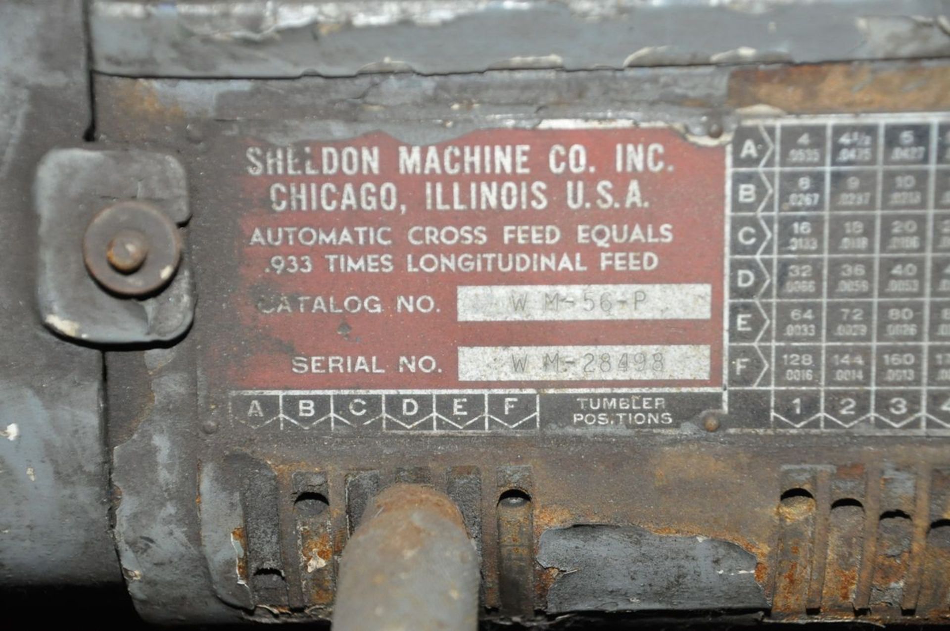 Sheldon Cat. No. WM-56-P, 13" Geared Head Engine Lathe, S/n WM-28498, 6" 3-Jaw Chuck, Tool Post, - Image 7 of 7