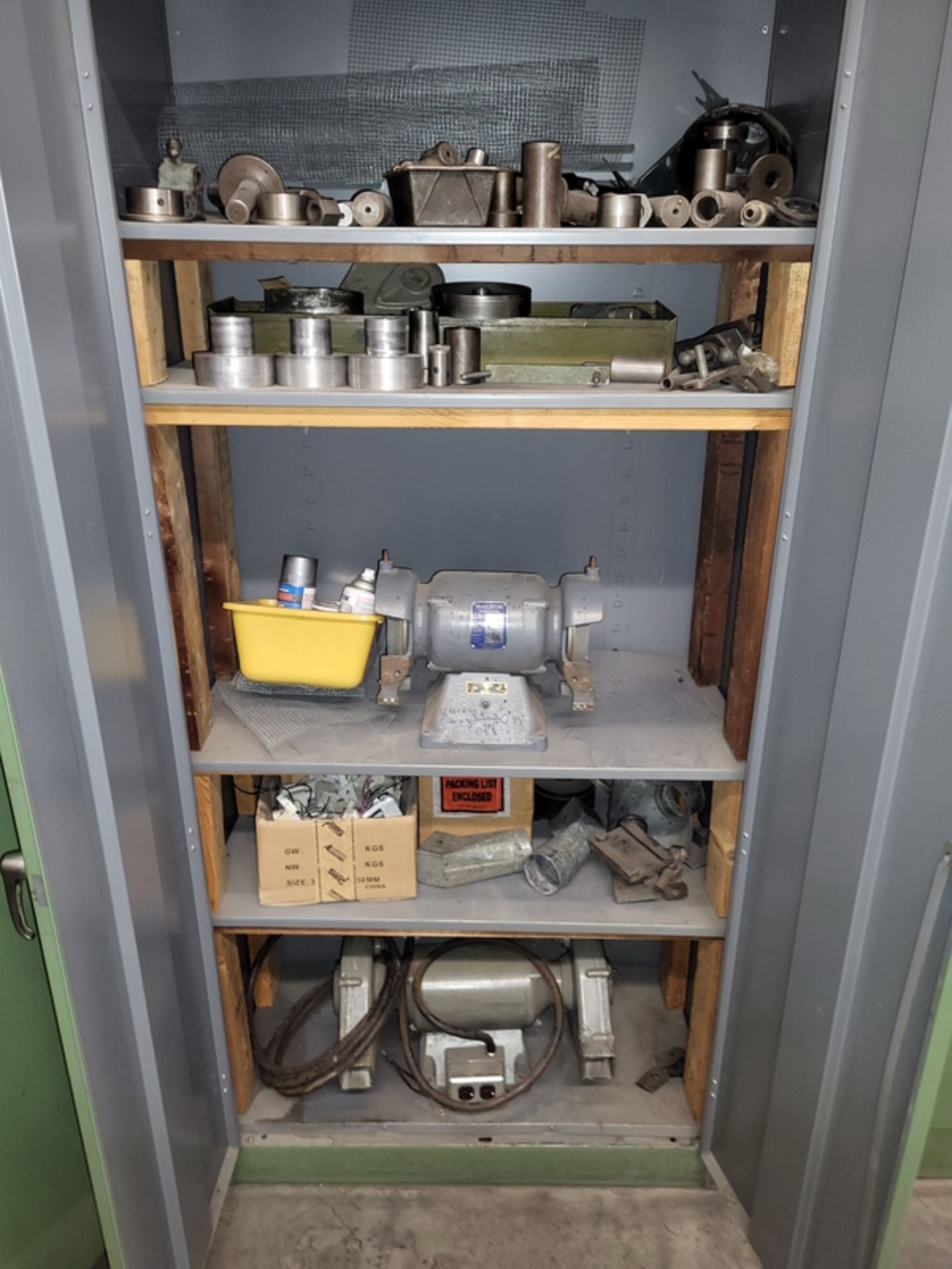 2-Door Supply Cabinet & Contents; with Grinder Parts & Hardware