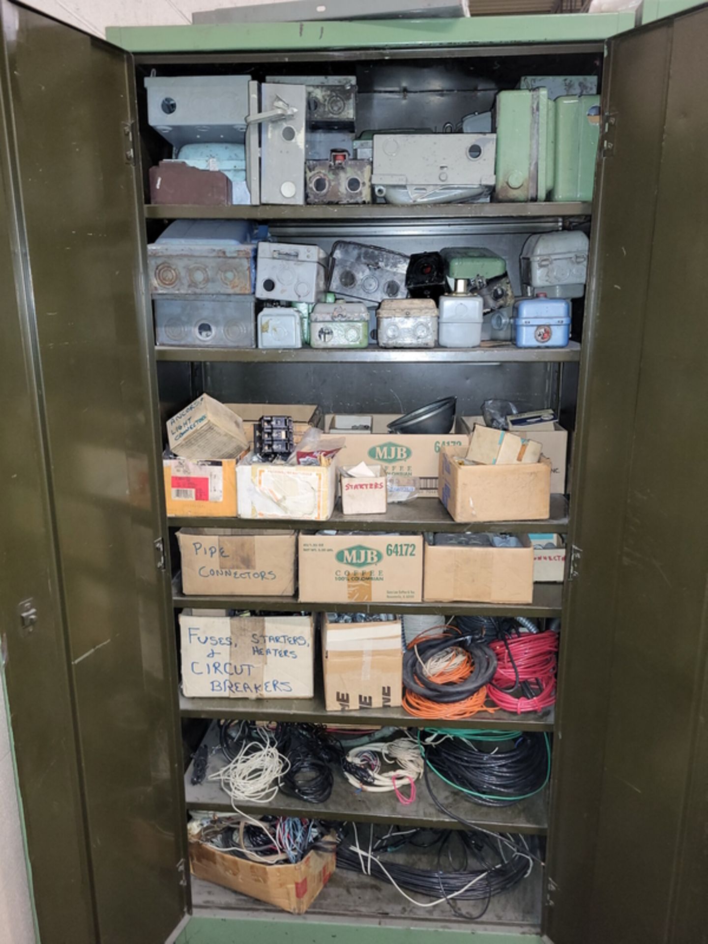 2-Door Supply Cabinet & Contents; with Used Electrical Spares