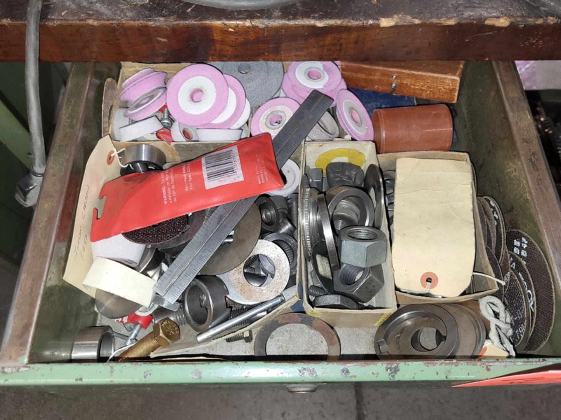 Wood Top Work Bench; with Attached 5 in. Vise & Contents of Drawer & Lower Shelf, Grinding - Image 3 of 4