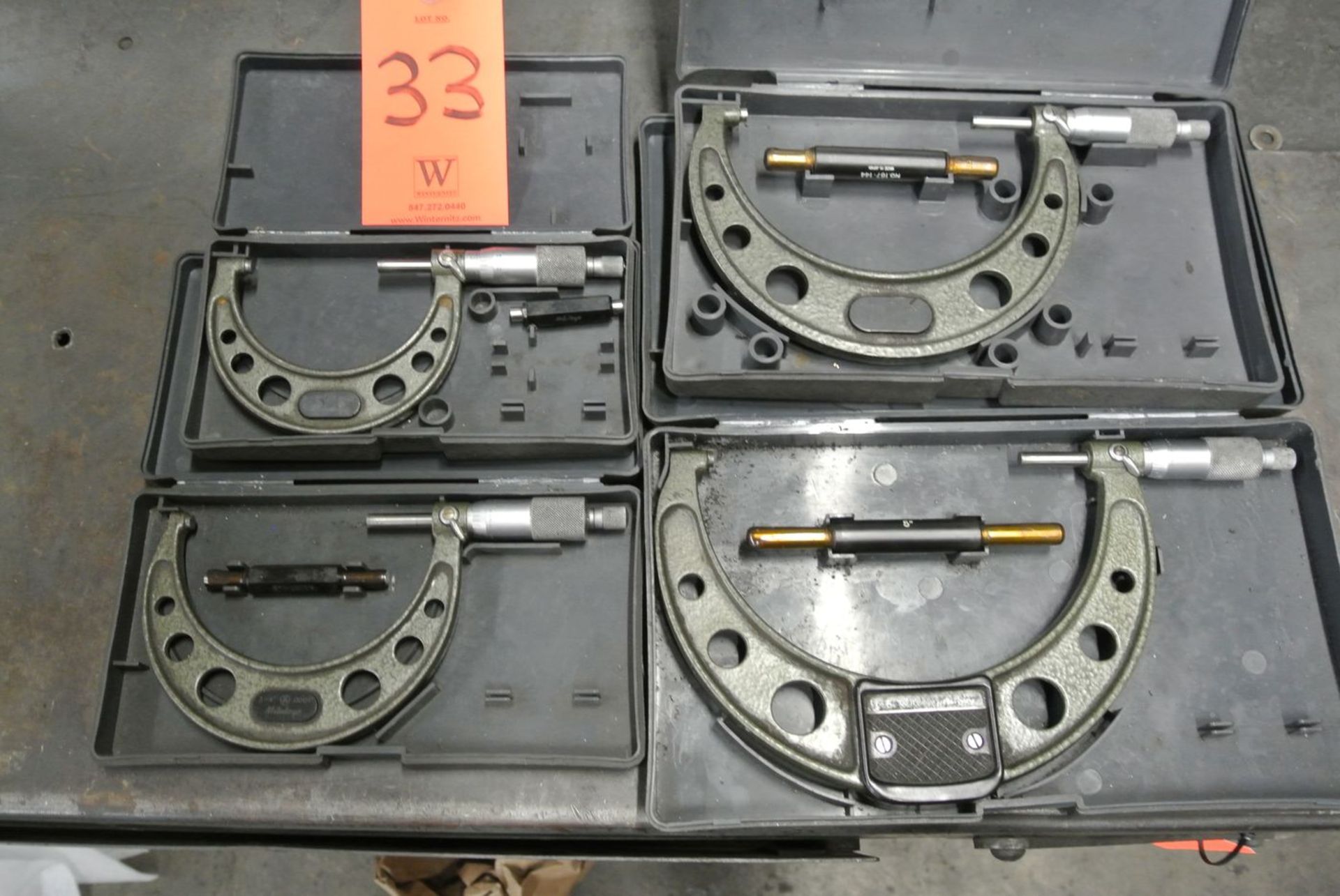 Lot - (4) Mitutoyo Micrometers: (1) 2"-3", (1) 3"-4", (1) 4"-5", (1) 5"-6"