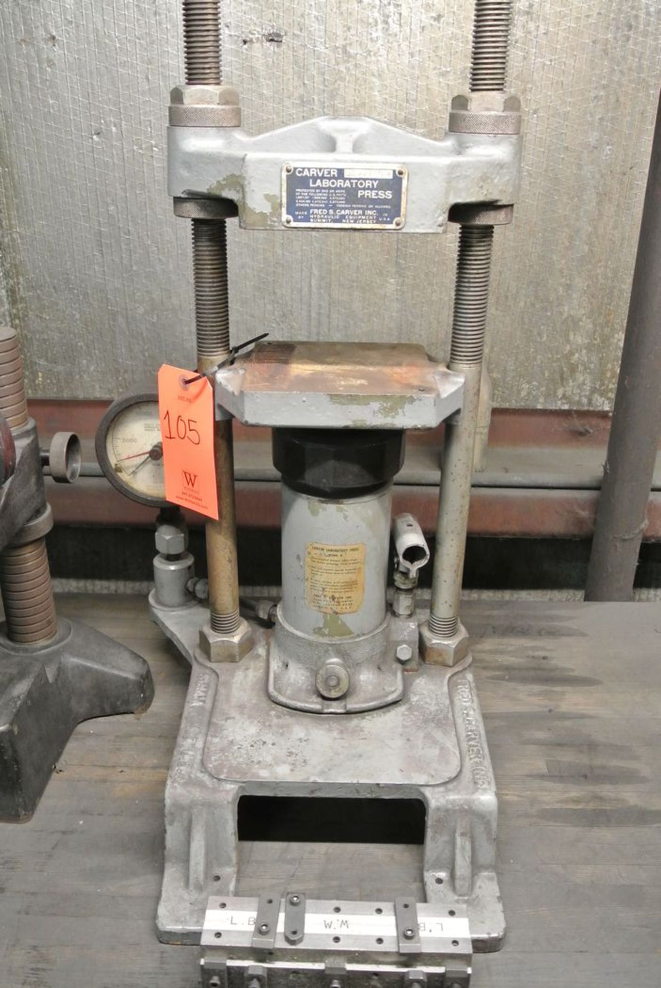 Carver Bench-Top Laboratory Press, S/N: 21300-408; Rated at 24,000 Load in. lbs. (on Gauge)