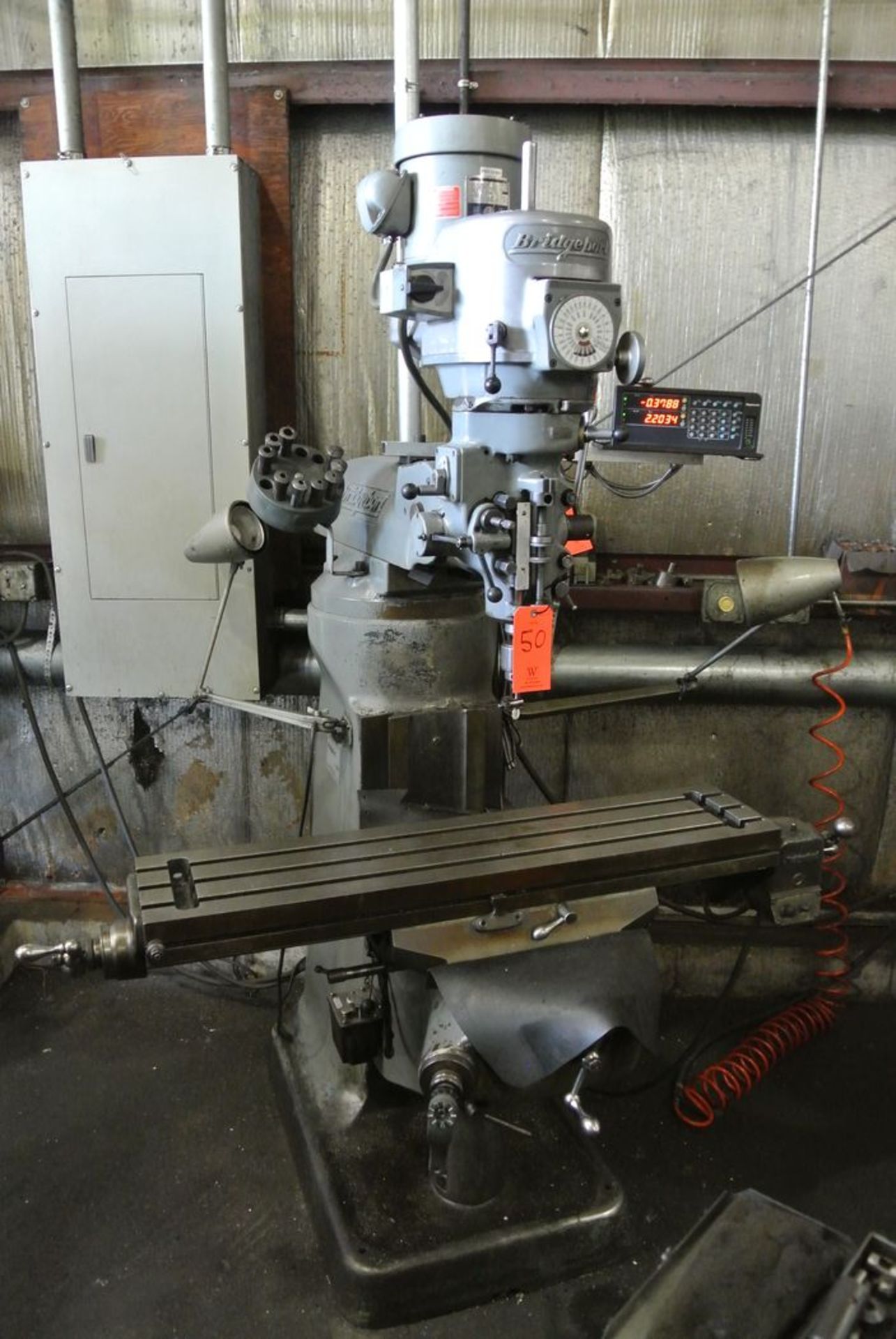 Bridgeport 1-1/2 HP Vertical Milling Machine, S/N: 12BR163788; with 42 in. x 9 in. T-Slot Production