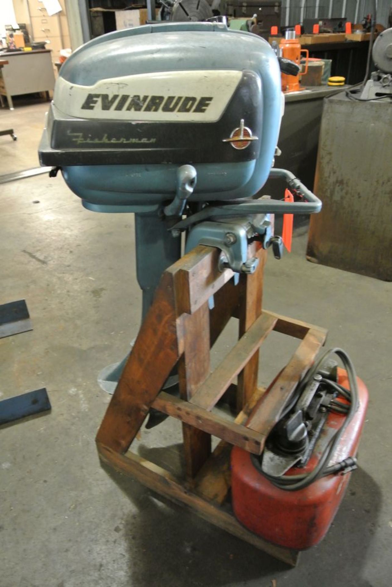 Evinrude Fisherman Outboard Motor; with Stand and Gas Tank - Image 2 of 3