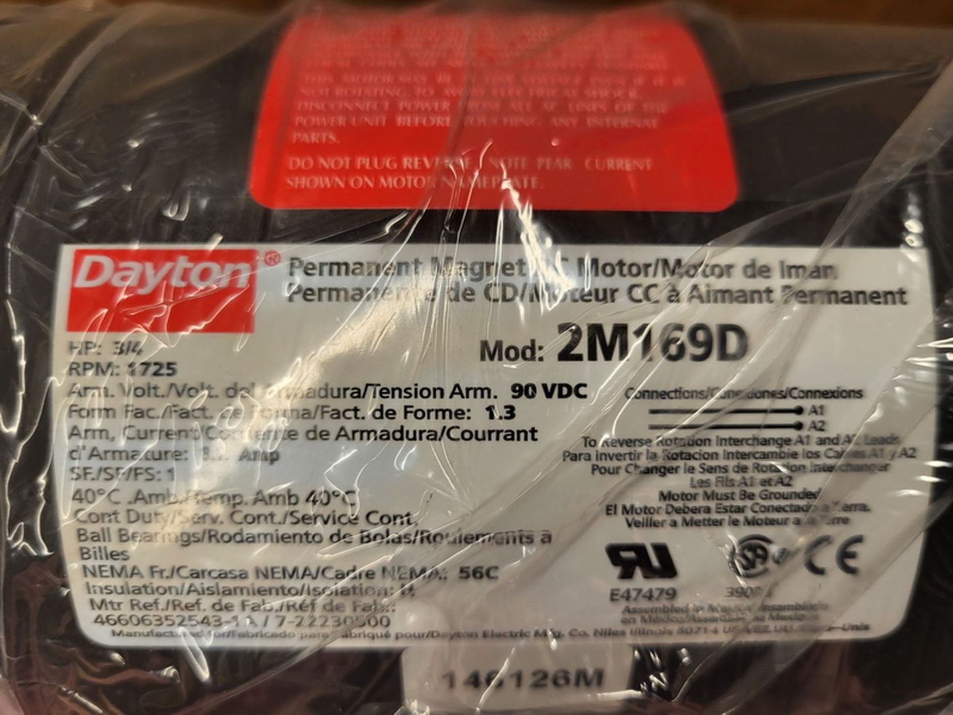Dayton 2M169D DC, Permanent Magnet Motor, 3/4-HP, 1725 RPM (New in Box) - Image 2 of 3
