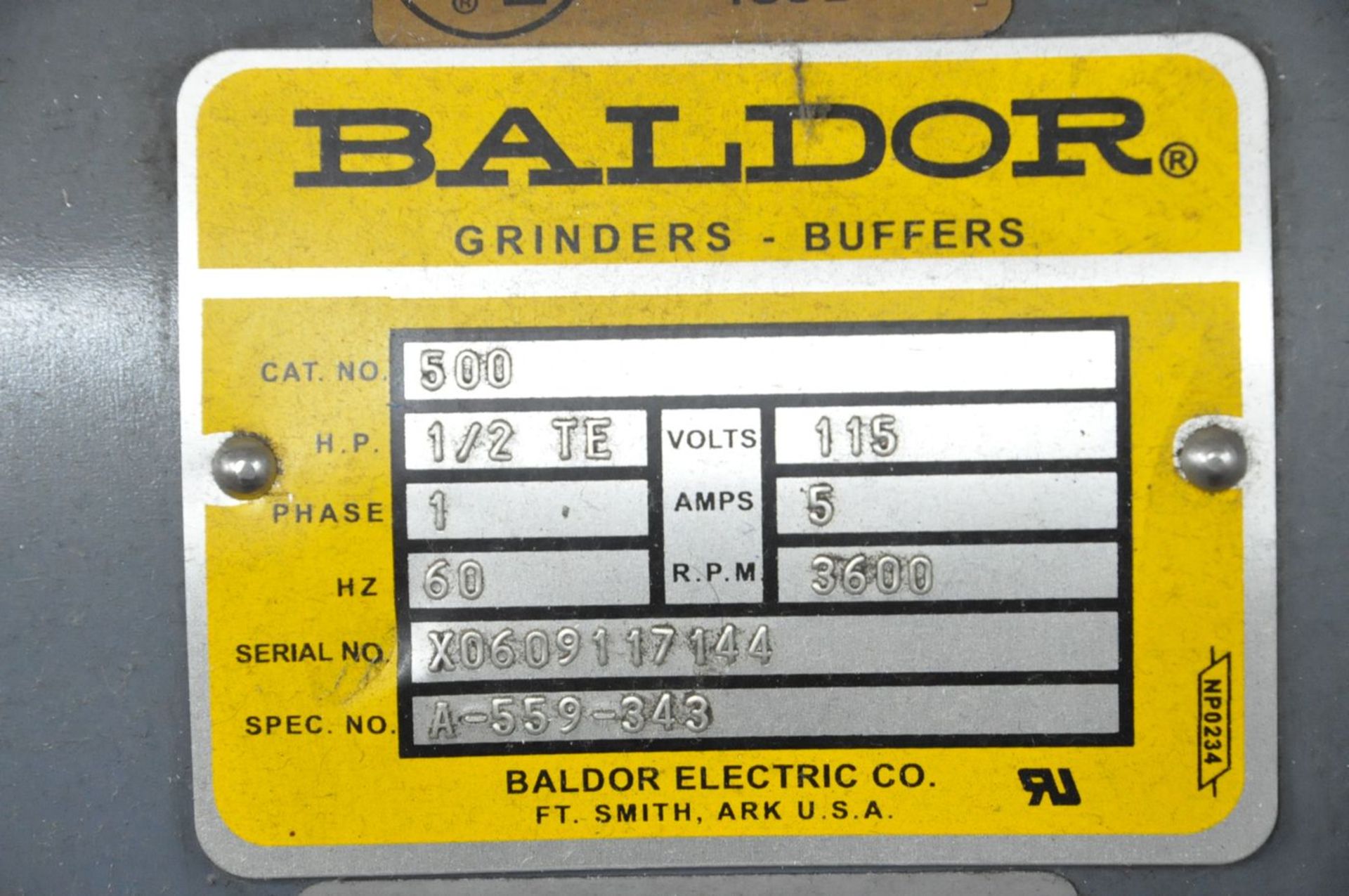 Baldor Cat No 500 6" X 1/2-HP Double End Pedestal Type Grinder, S/N X0609117144, 3,600-RPM, 1-PH, - Image 2 of 2