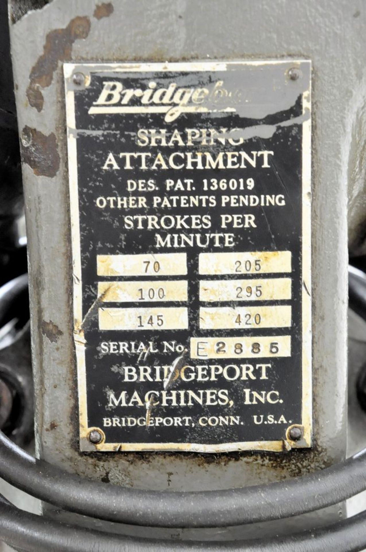 Bridgeport Shaper Attachment, S/N E2885, 70-420 Strokes Per Minute - Image 3 of 3