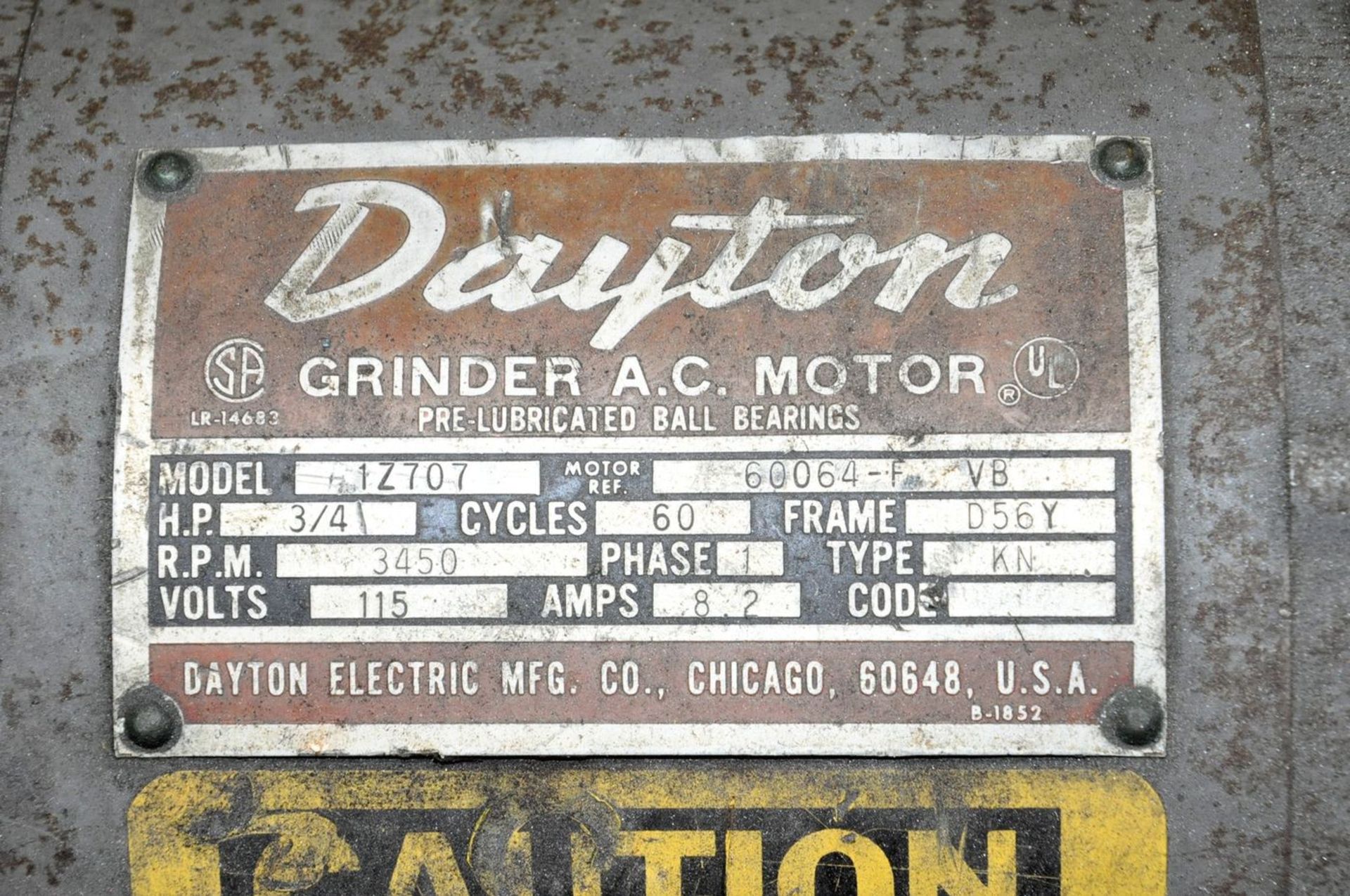 Dayton Model 1Z707 8" X 3/4-HP Double End Pedestal Type Grinder, 3,450-RPM, 1-PH - Image 2 of 2