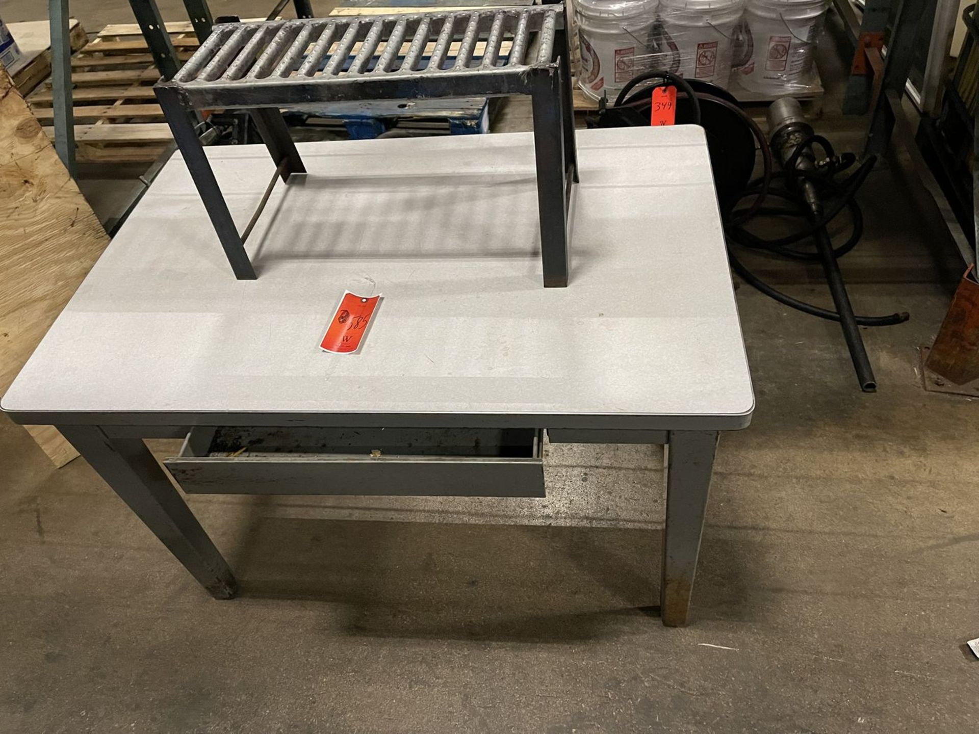 Lot - (1) Metal Table, (1) Metal Stool