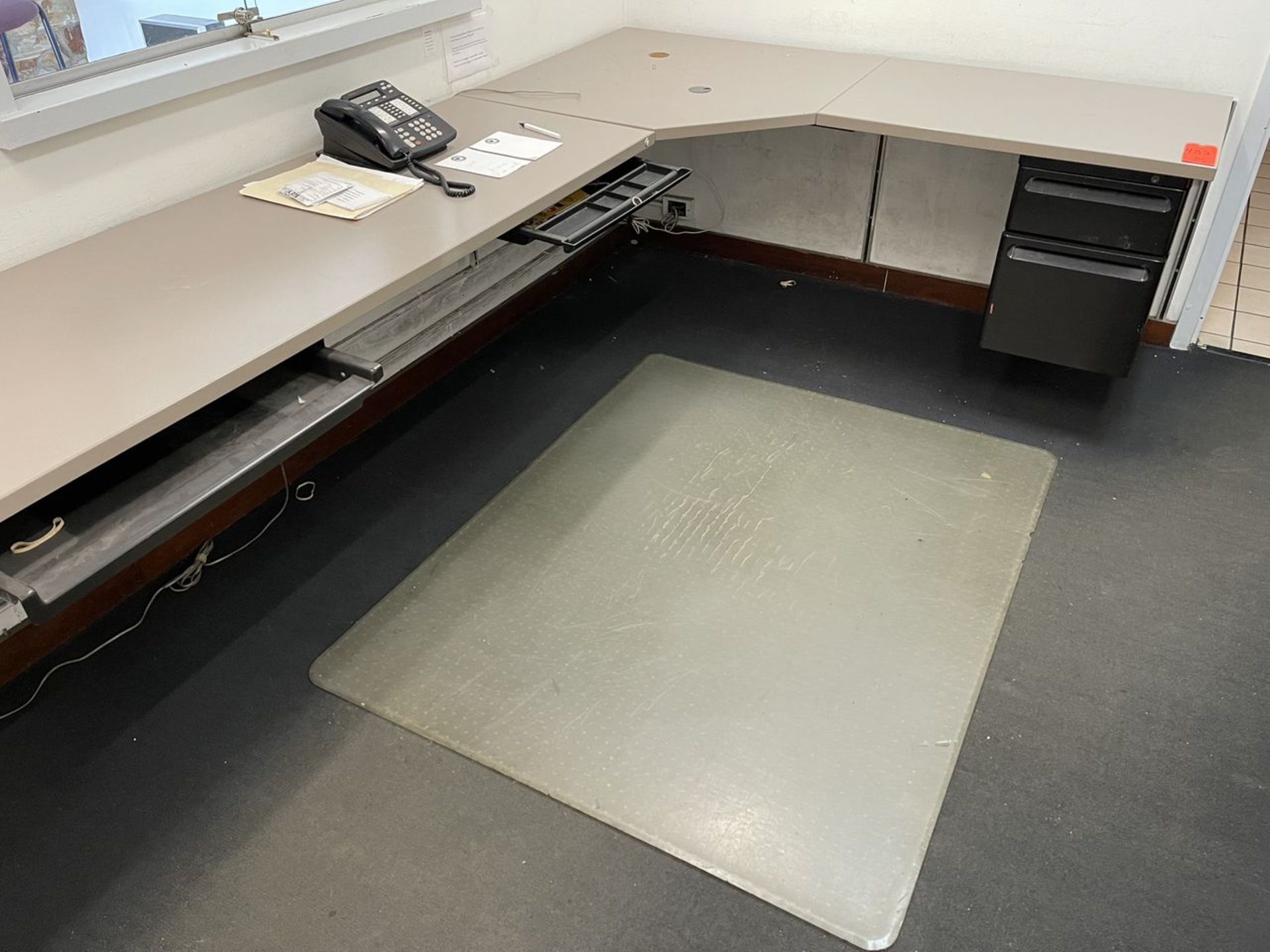 2-Station Wall-Mounted Desk; with (2) Computer Trays, (1) Hanging File Cabinet - Image 2 of 3