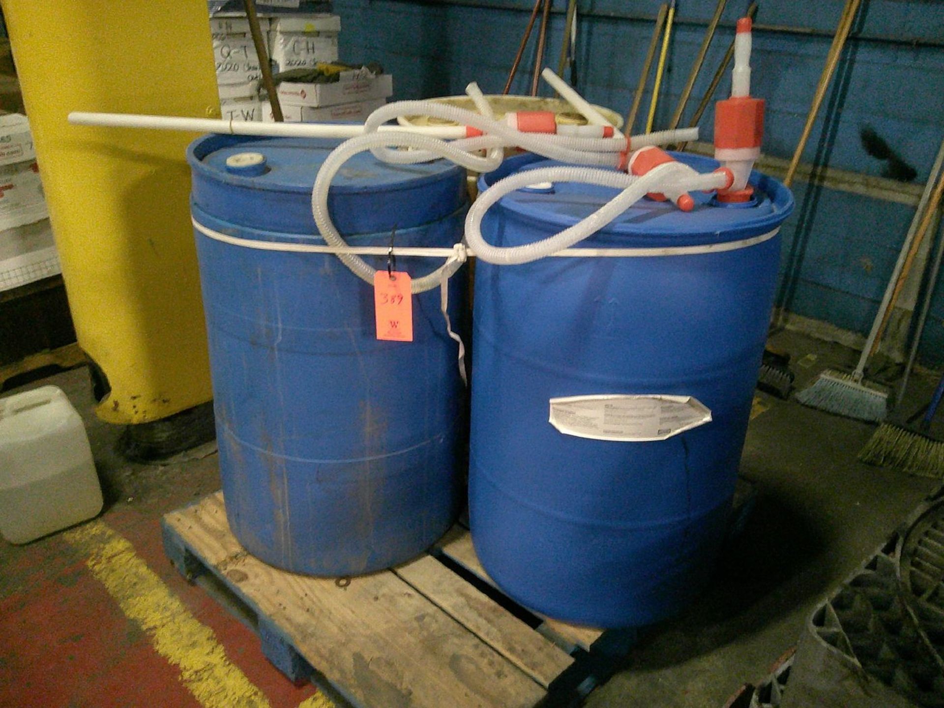 Lot - (3) Assorted Plastic Drums; with Plastic Pumps