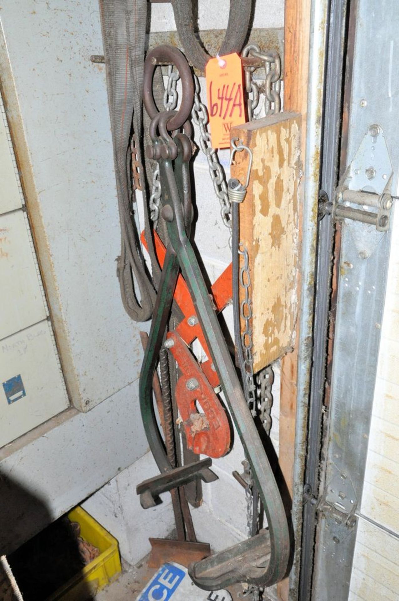 Lot - (4) Strap Slings, (1) Mesh Sling, (2) Material Grabs and (1) Pallet Grab on Wall with Chain - Image 3 of 5