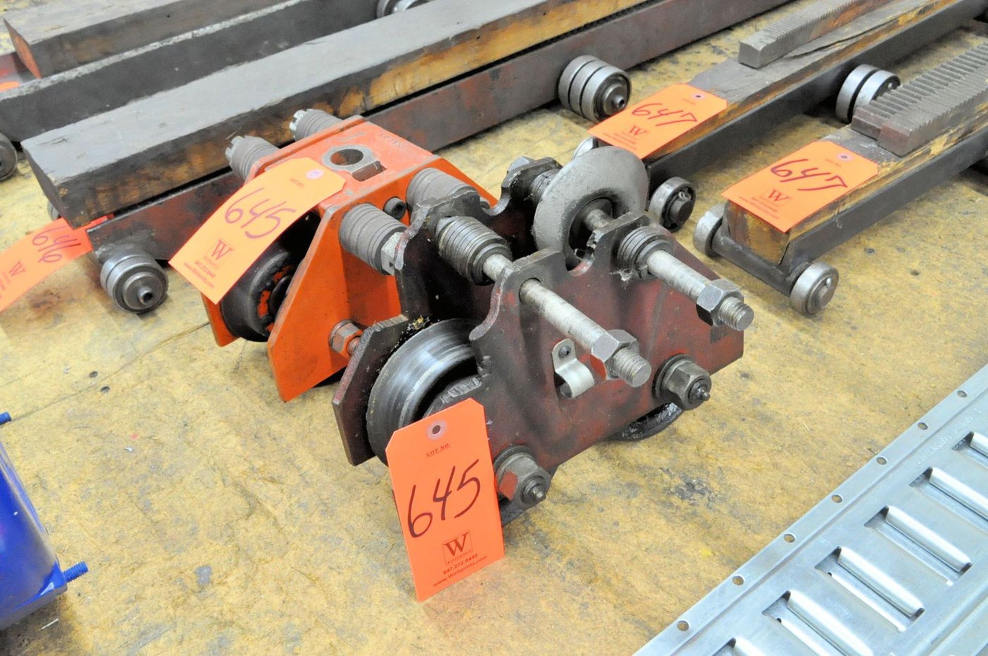 Lot - Manual Hand Crank Hoist, W.A. Whitney Model 711 Hydraulic Machine Part, (2) Hoist Trolleys and - Image 3 of 3