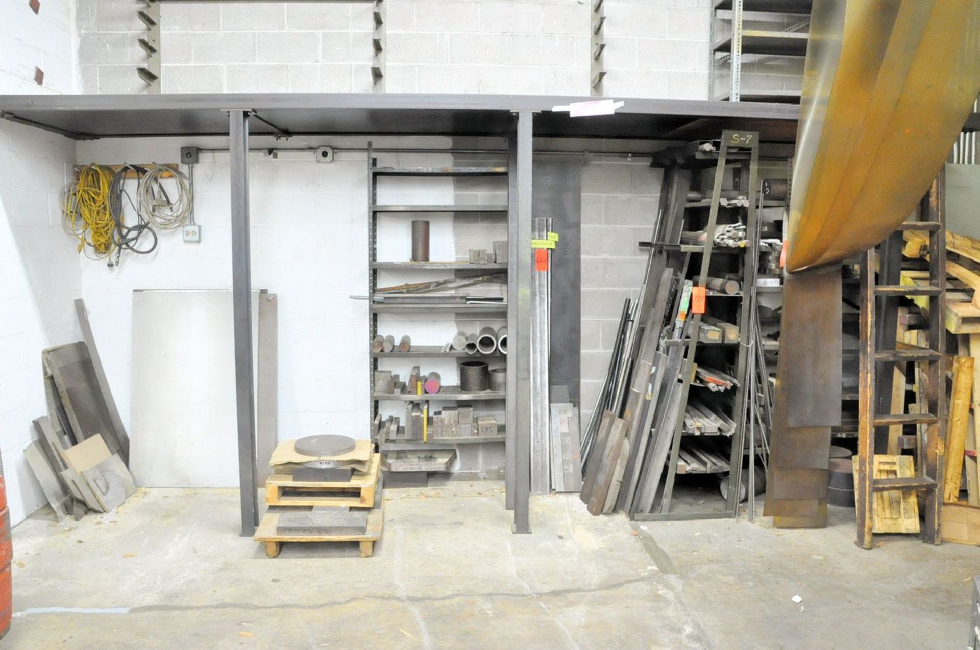 Lot - Steel Stock On and Under Mezzanine with Racks and Shelving Units (Aluminum and Magnesium Stock
