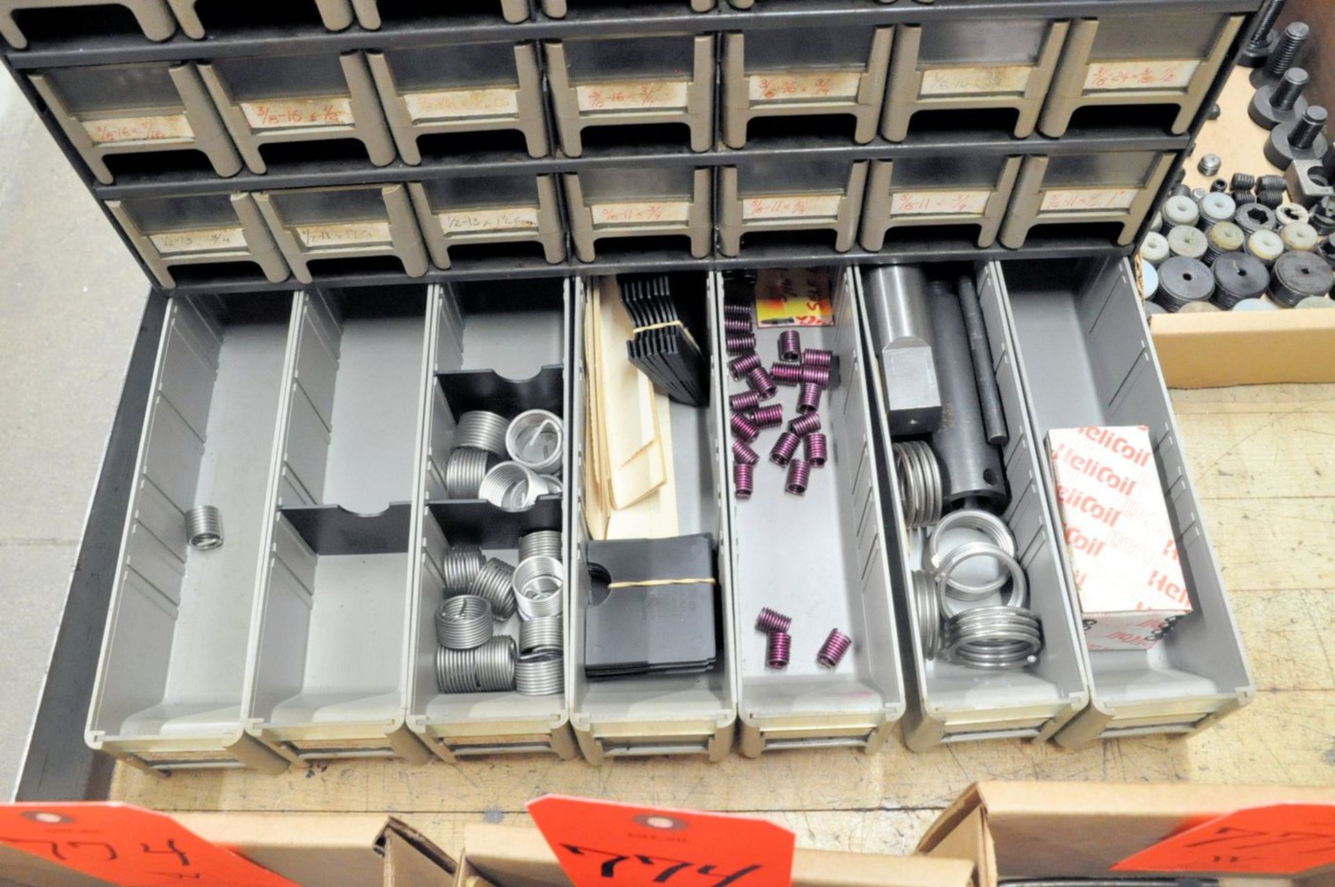 Lot - Thread Repair in 28-Bin Plastic Organizer Cabinet and (4) Boxes with Wood Stand - Image 8 of 8