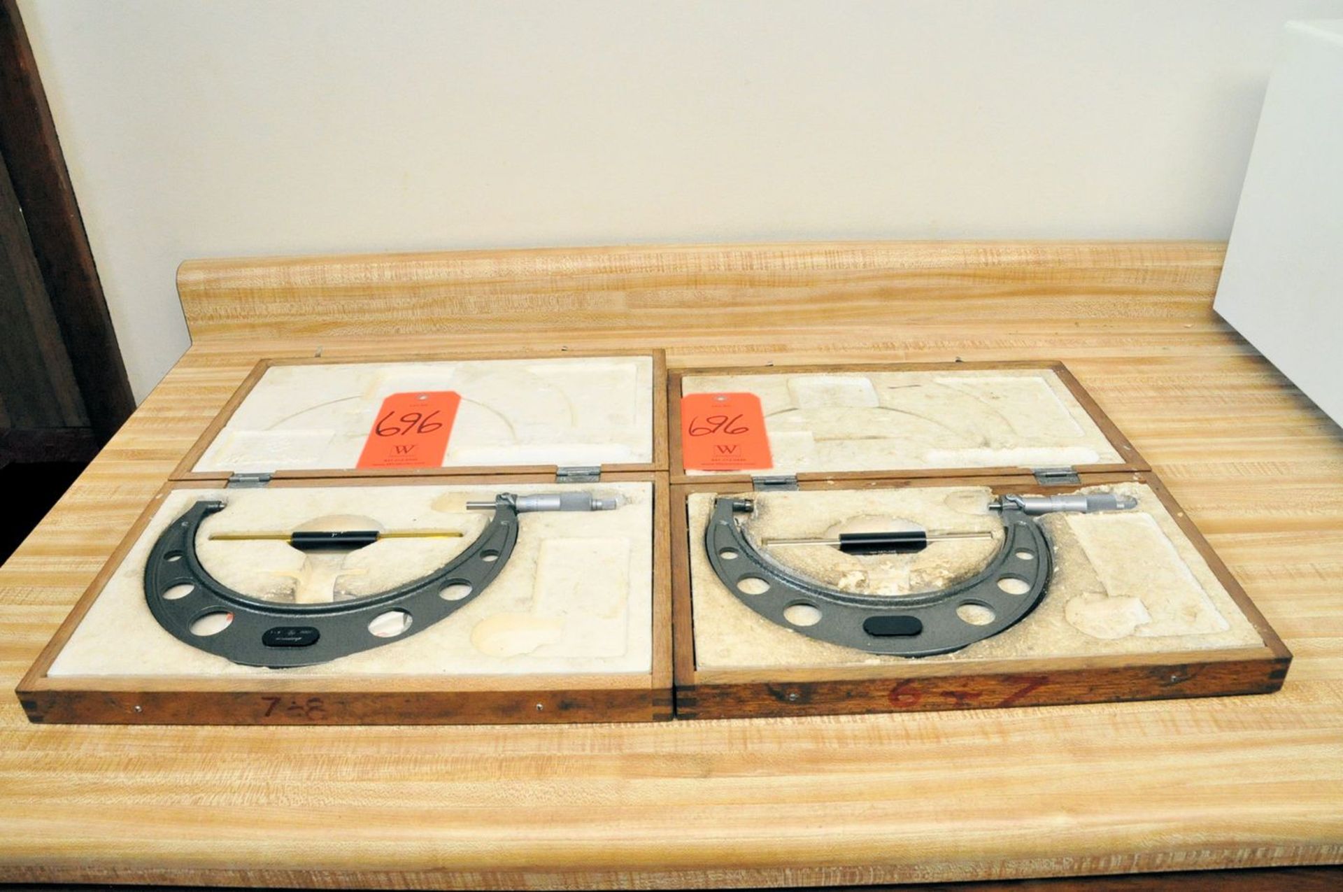 Lot - (2) Mitutoyo Micrometers with Cases, 6" to 7" and 7" to 8", and (2) Calibration Standards