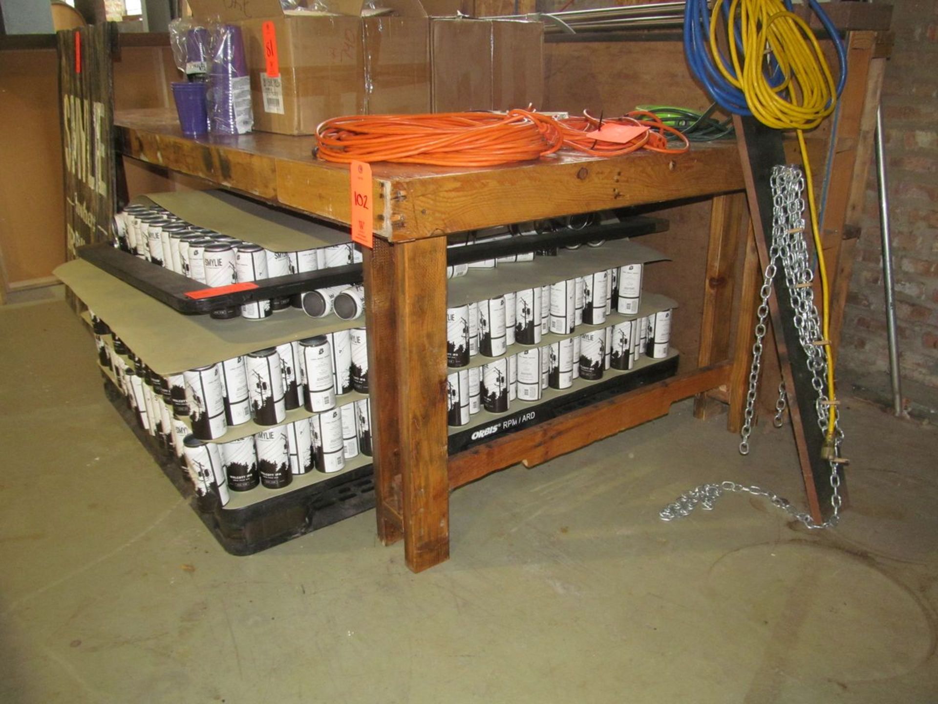 Lot - 8 ft. Folding Table, Portable 3-Tier Cart, 8 ft. x 4 ft. Wood Work Bench Table, (1) L-Shaped - Image 2 of 3