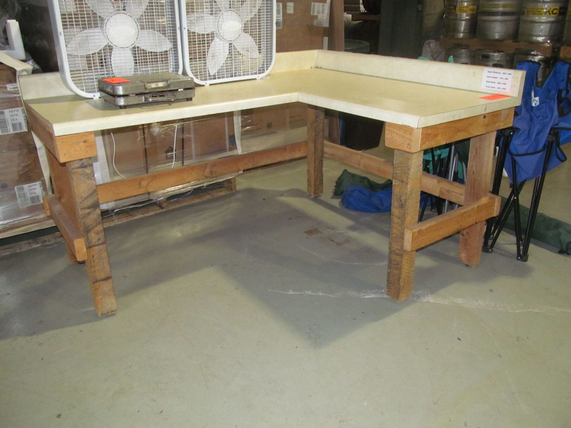 Lot - 8 ft. Folding Table, Portable 3-Tier Cart, 8 ft. x 4 ft. Wood Work Bench Table, (1) L-Shaped - Image 3 of 3