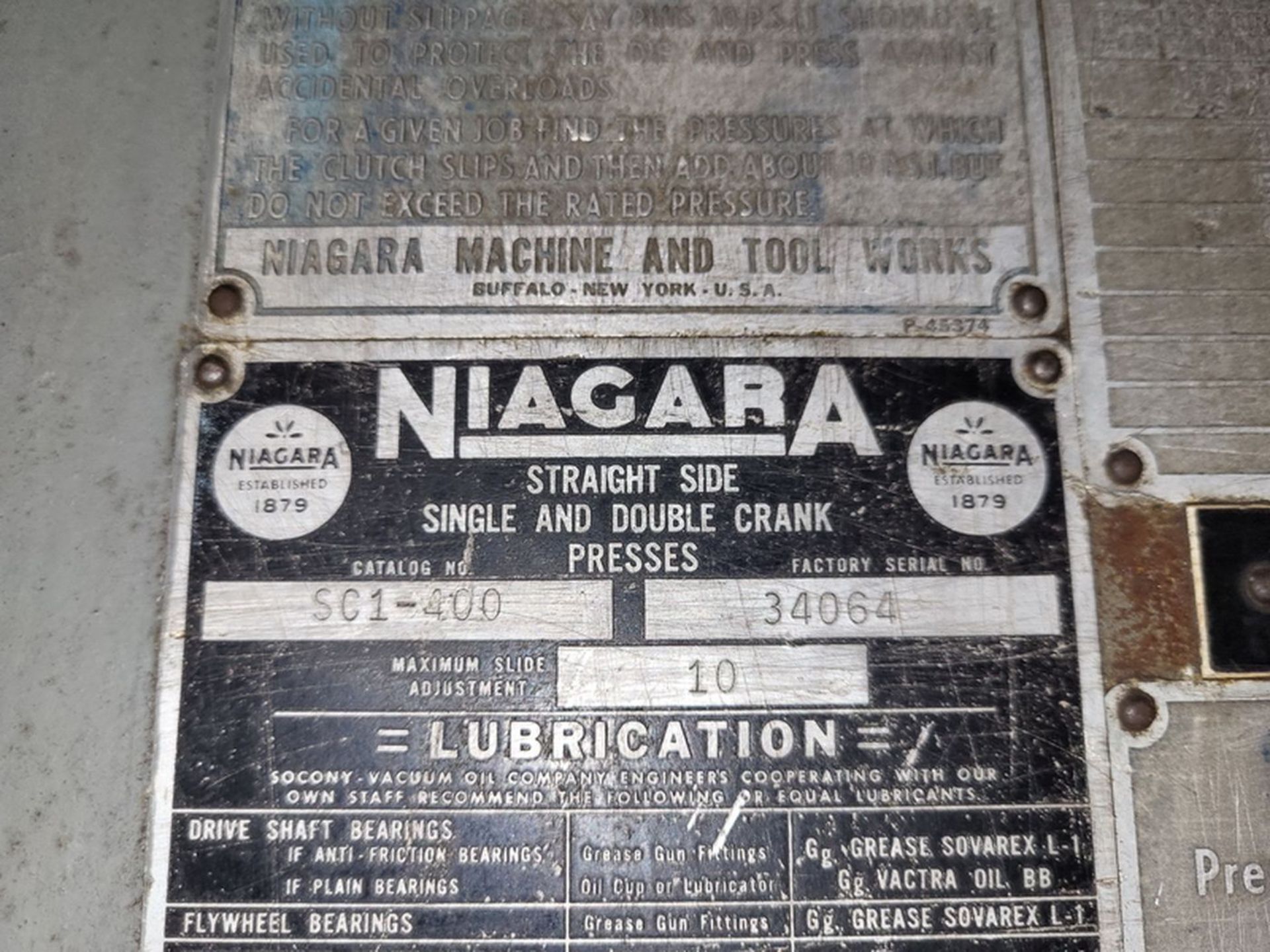 Niagara 400-Ton Cap. SCI-400-36-42 Straight Side Press, SN: 34064, Air Clutch, 10 in. Stroke: - Image 9 of 13