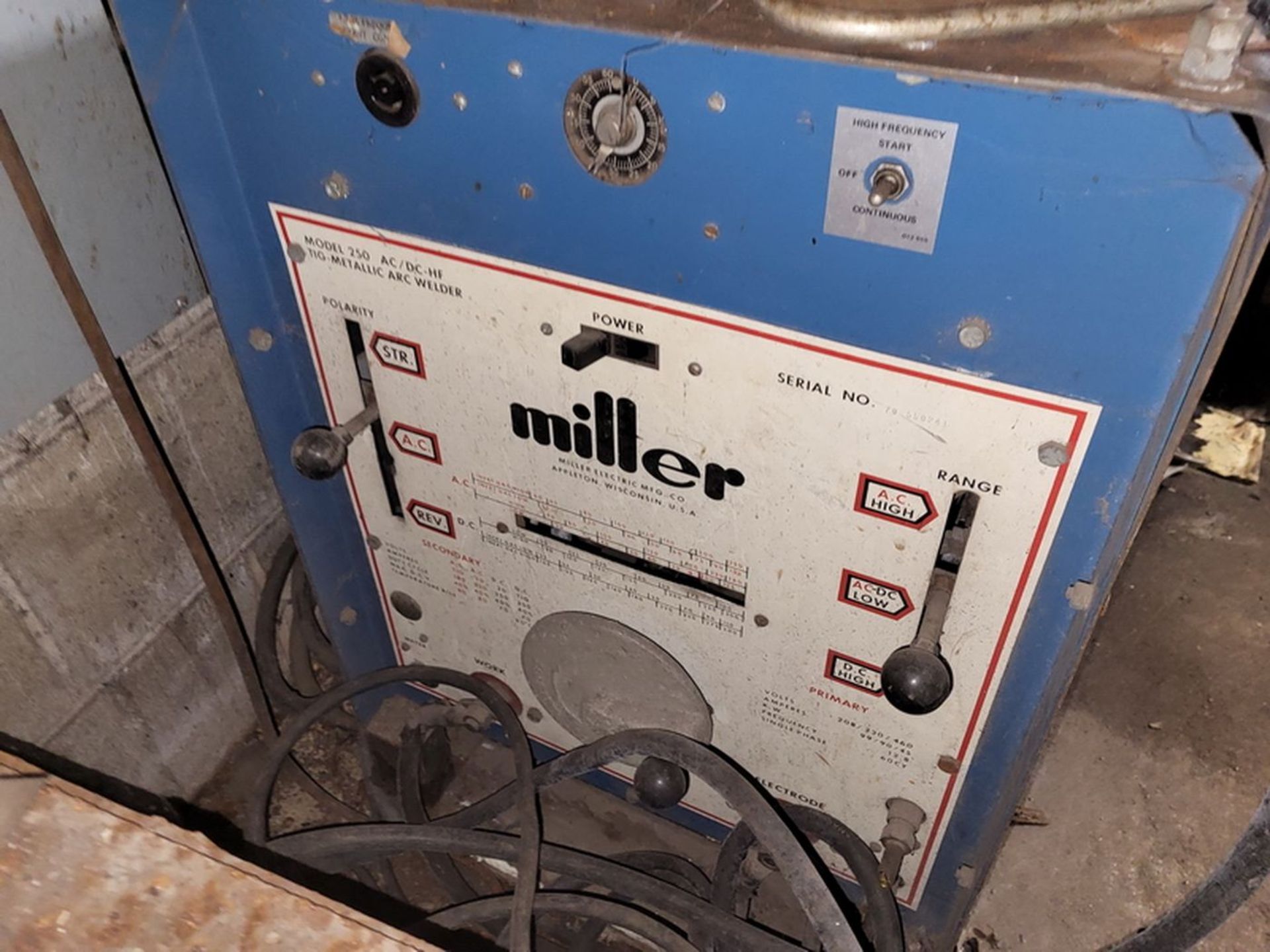 Miller Model 250 AC/DC-HF 250-Amp Tig-Metallic Arc Welder, SN: 70-550241, 208/230/460V - Image 3 of 3