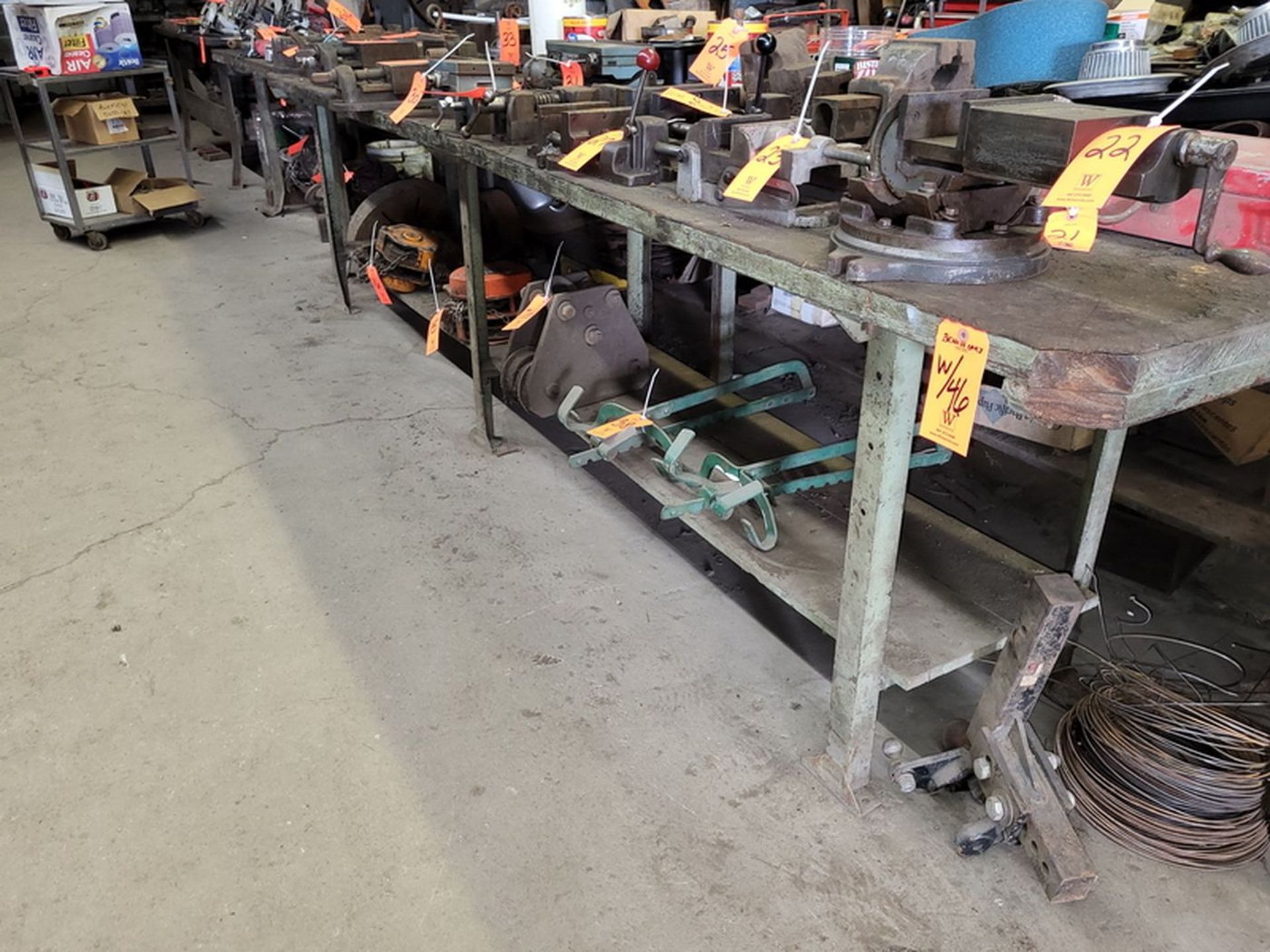 Lot - (4) Assorted Steel Leg Work Benches (No Vises Or Contents) (Delayed Removal) - Image 2 of 2