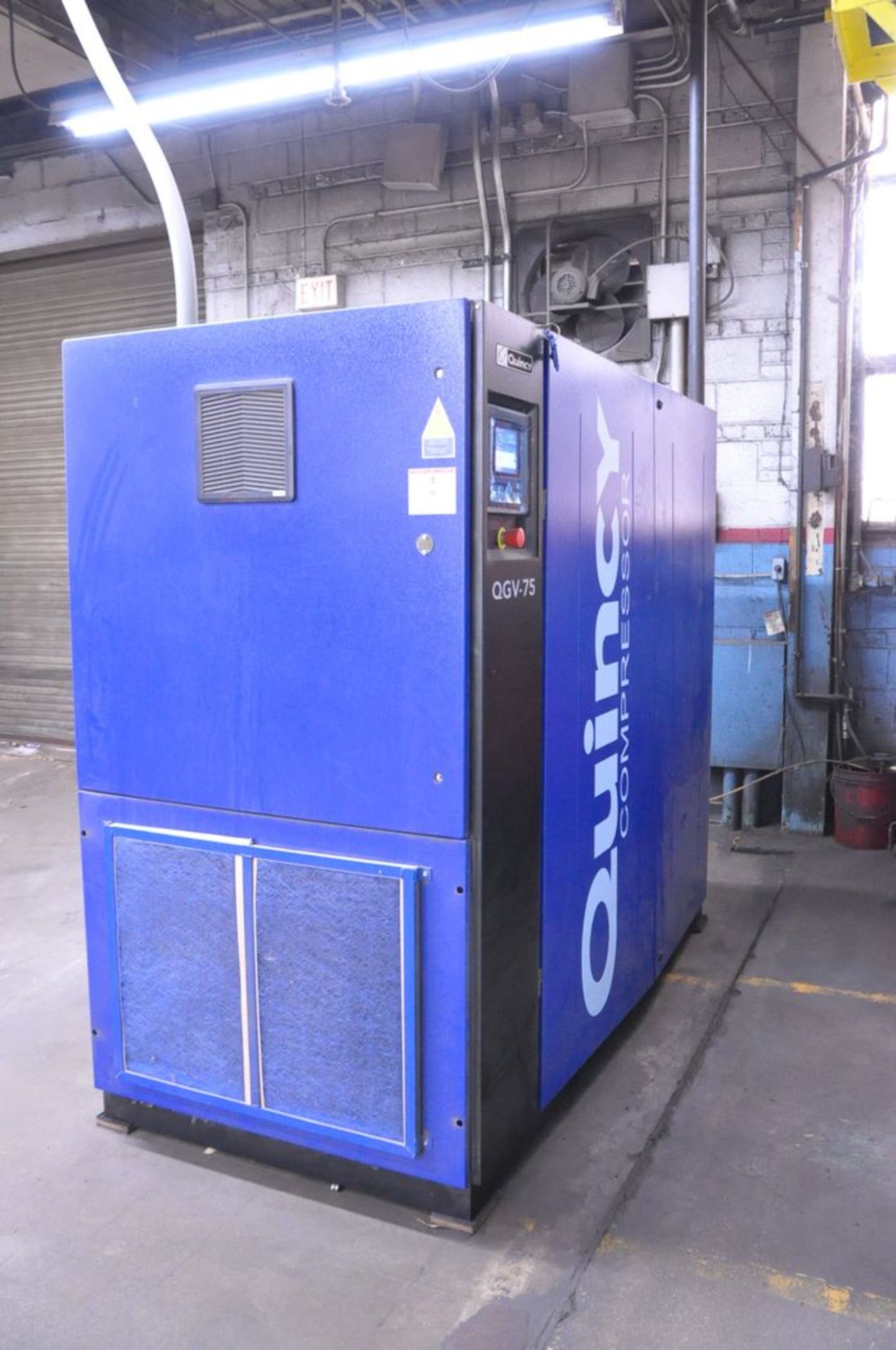 Quincy 75-HP Model QGV-75A150 Rotary Screw Air Compressor, S/N: UTY305489; with 9,900 Hrs. (at