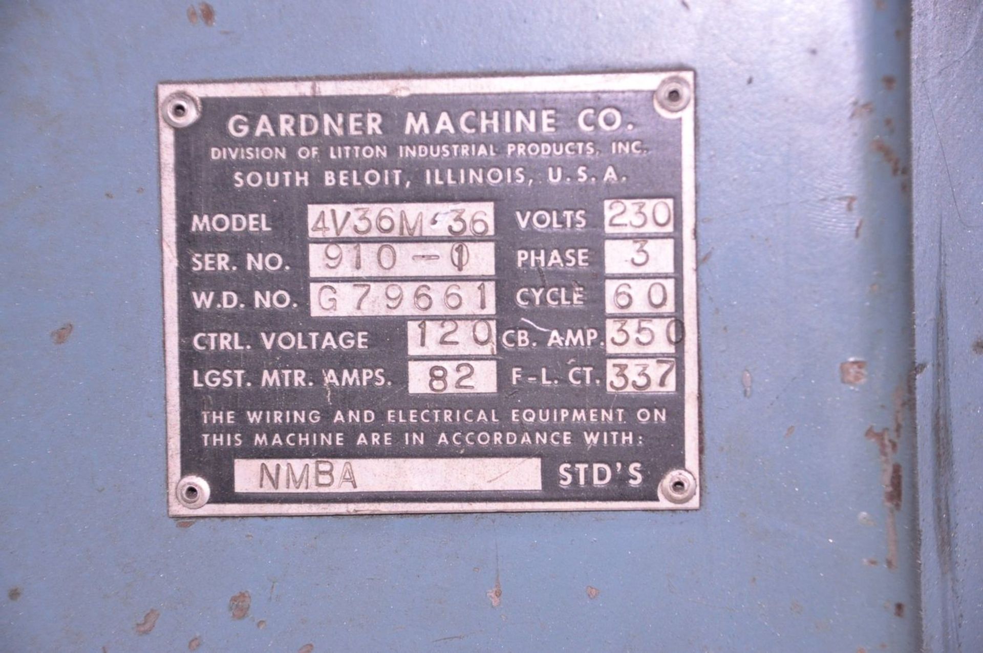 Gardner 36 in. Model 4V36M-36 Tandem Spring Grinder, S/N: 910-1; with Dresser, 25-HP Spindle Motors, - Image 10 of 10
