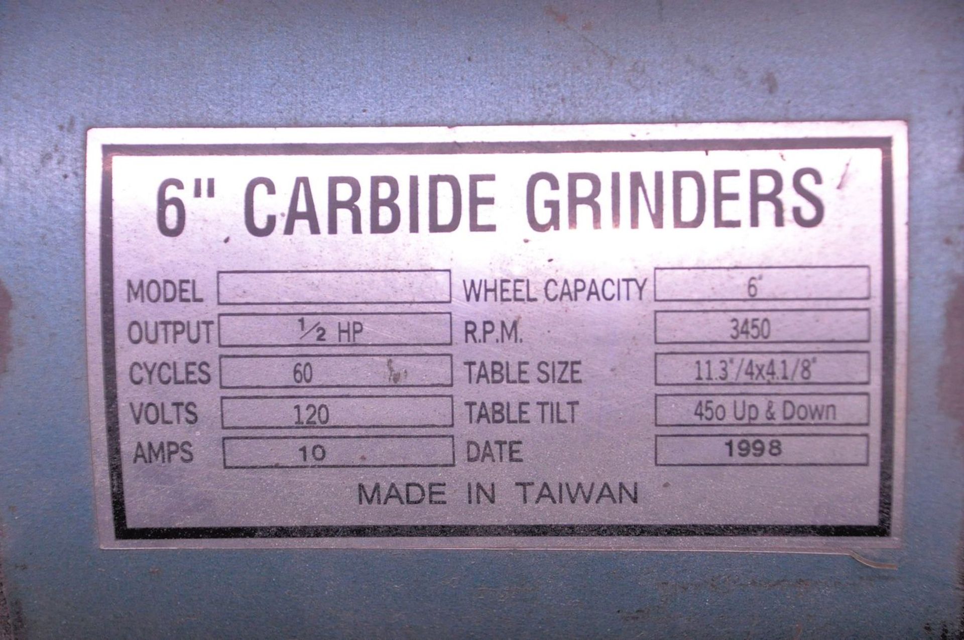 6 in. Double End Carbide Grinder; 1/2 HP Motor with 450-Degree Tilt Tablet, 3,450-RPM, 120-V, 1- - Image 2 of 2