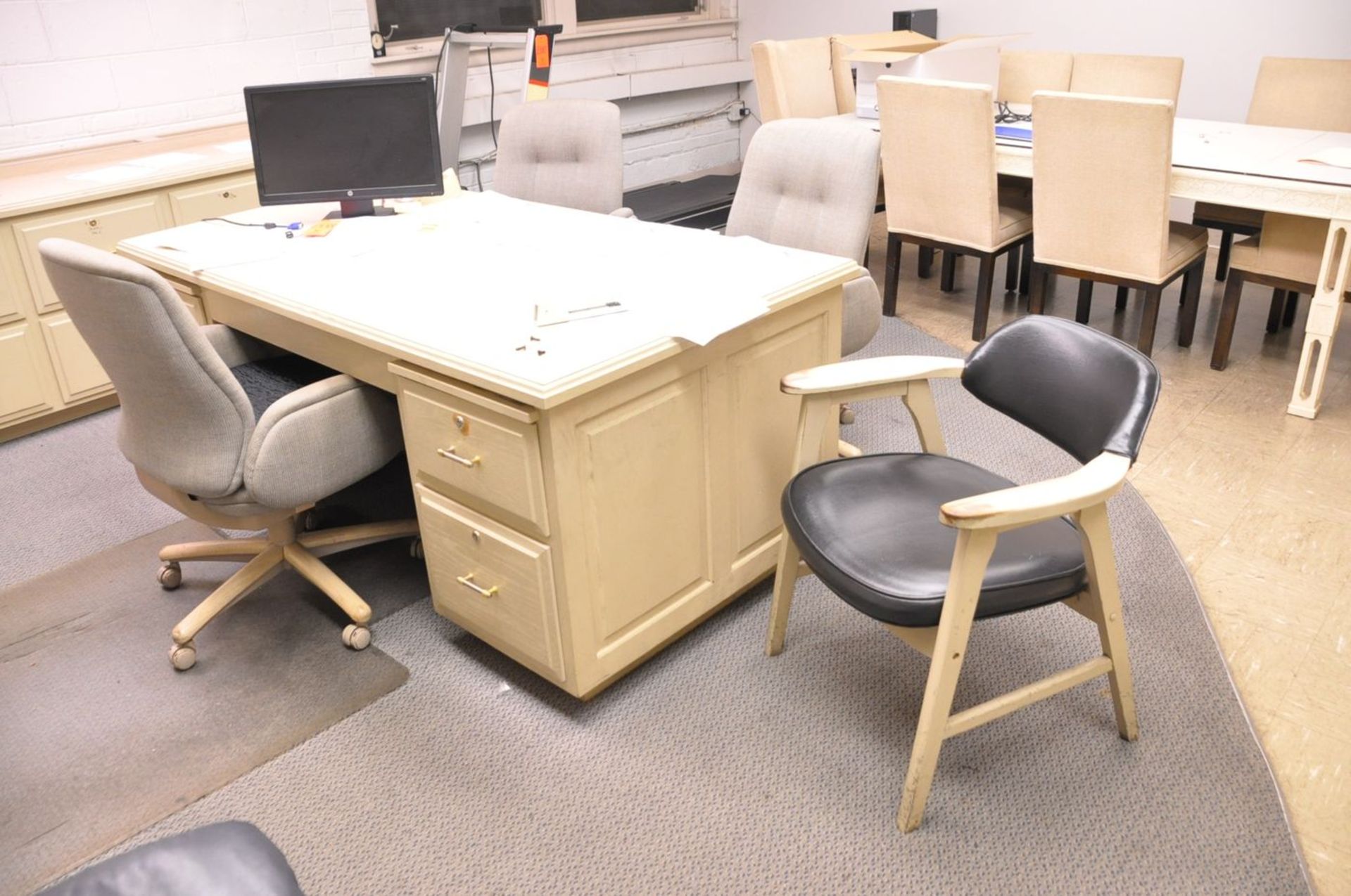 Lot - Desk, Credenza, Table, (3) Swivel Office Chairs, (3) Stationary Chairs and (1) Section of - Image 2 of 5