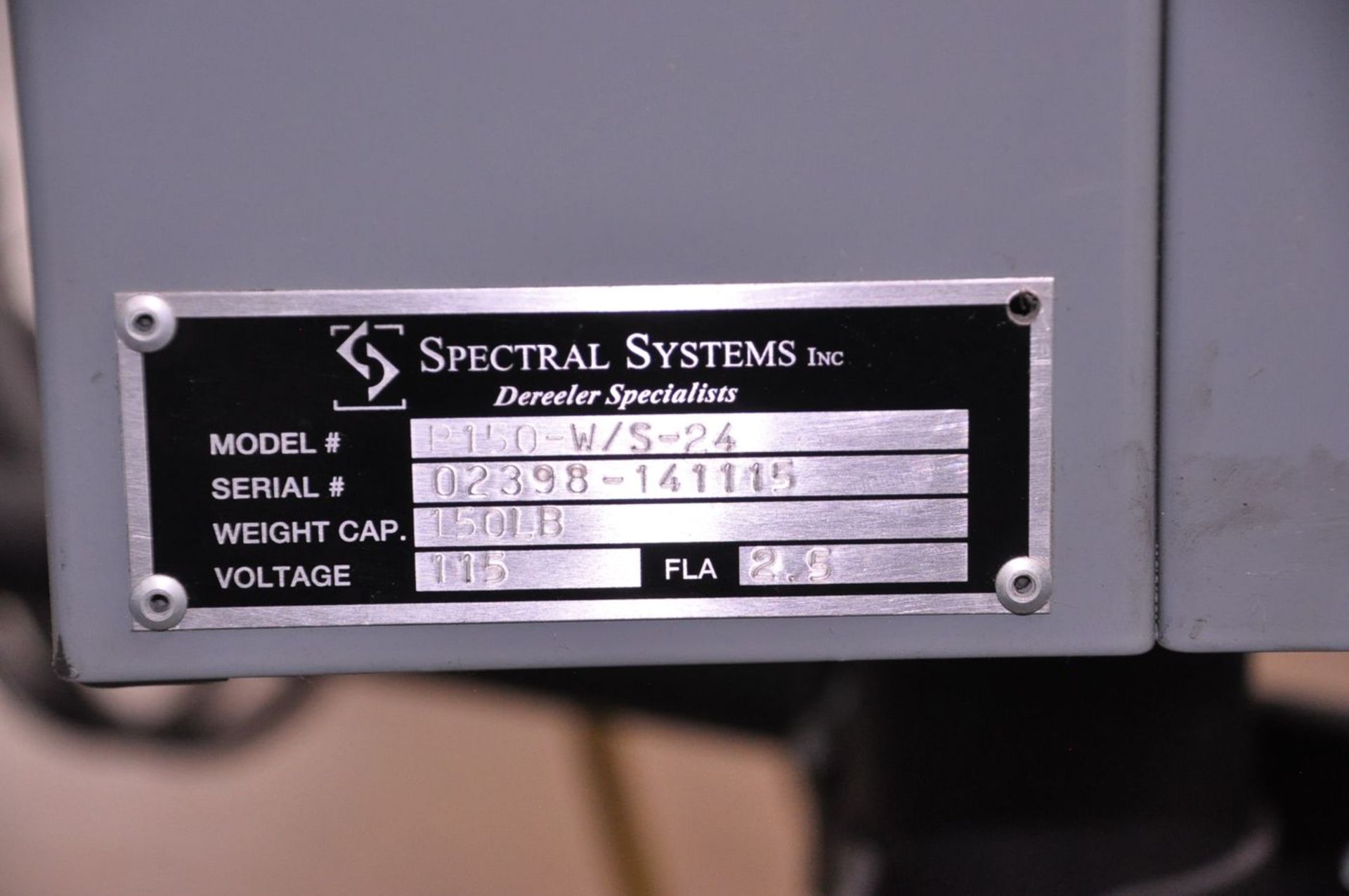 Spectral Systems 24" Model P150-W/S-24 Wire Payoff, S/N: 02398-141115; 150 lb. Cap., Wire Range: . - Image 4 of 4
