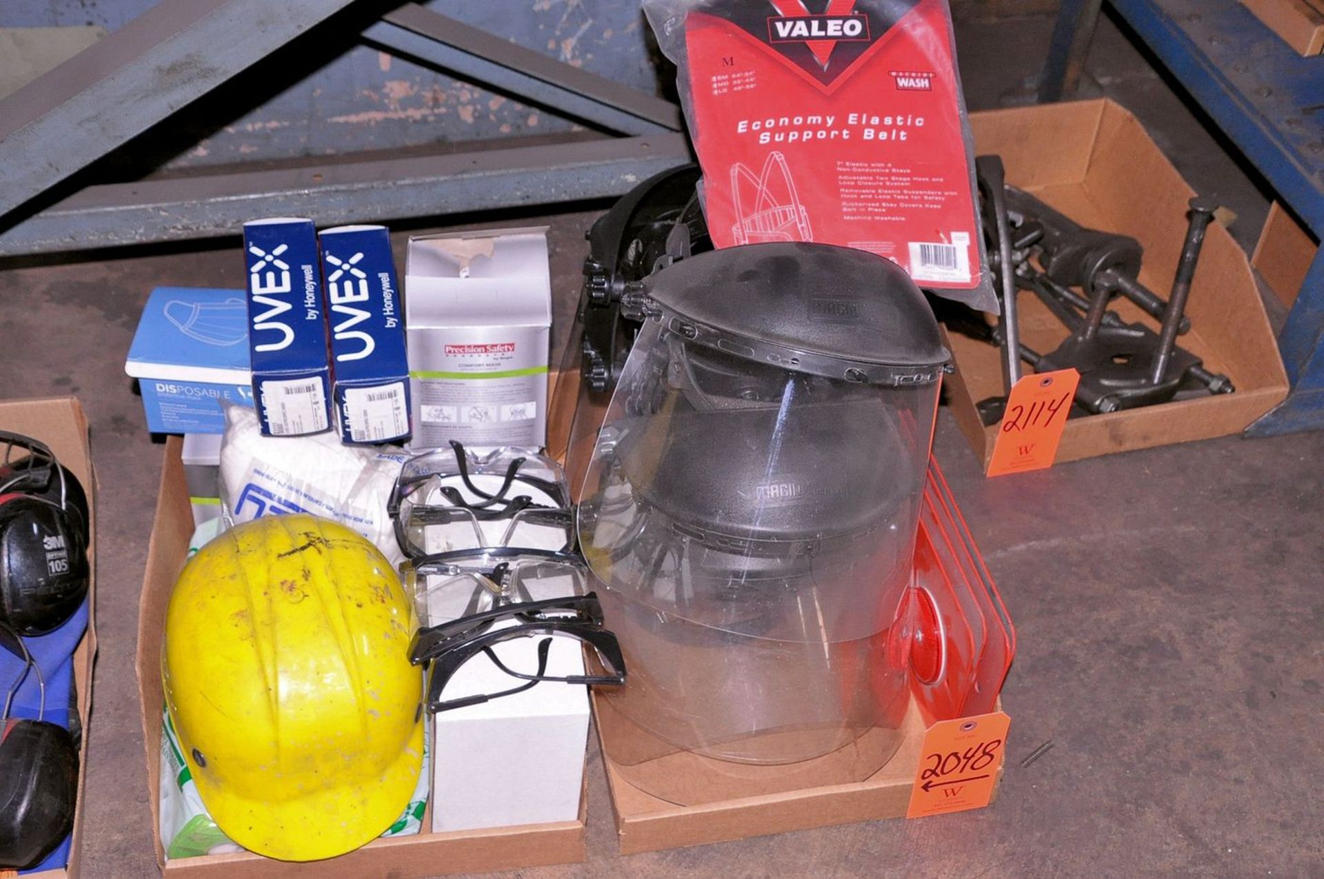 Lot - Safety Glasses, Safety Helmets, Hard Hats, Ear Muffs and Medical Masks in (3) Boxes with Water - Image 2 of 4