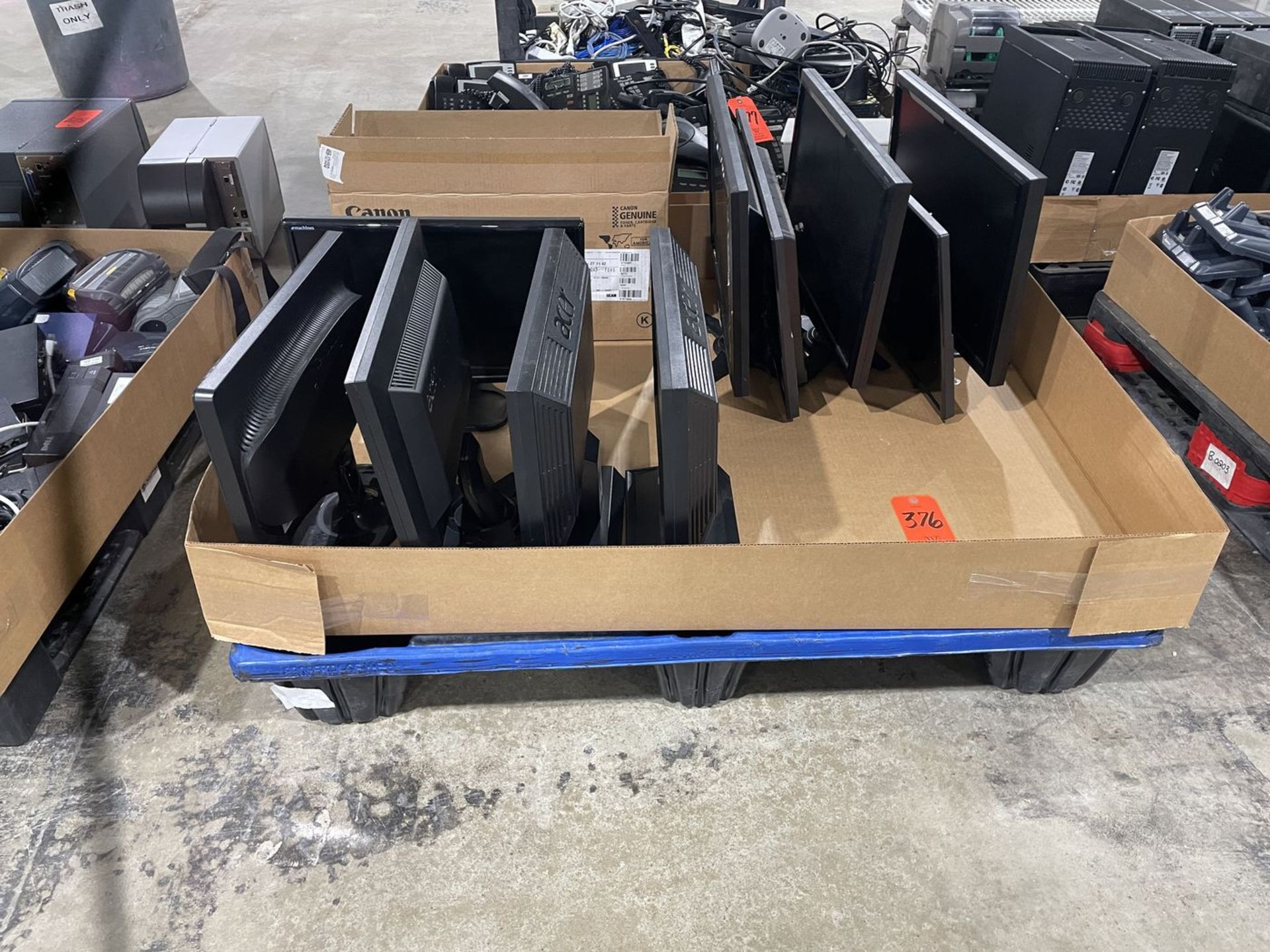 Lot - Pallet with (10) Assorted Computer Monitors and Misc. Printer Cables (Removal Cost : $25)