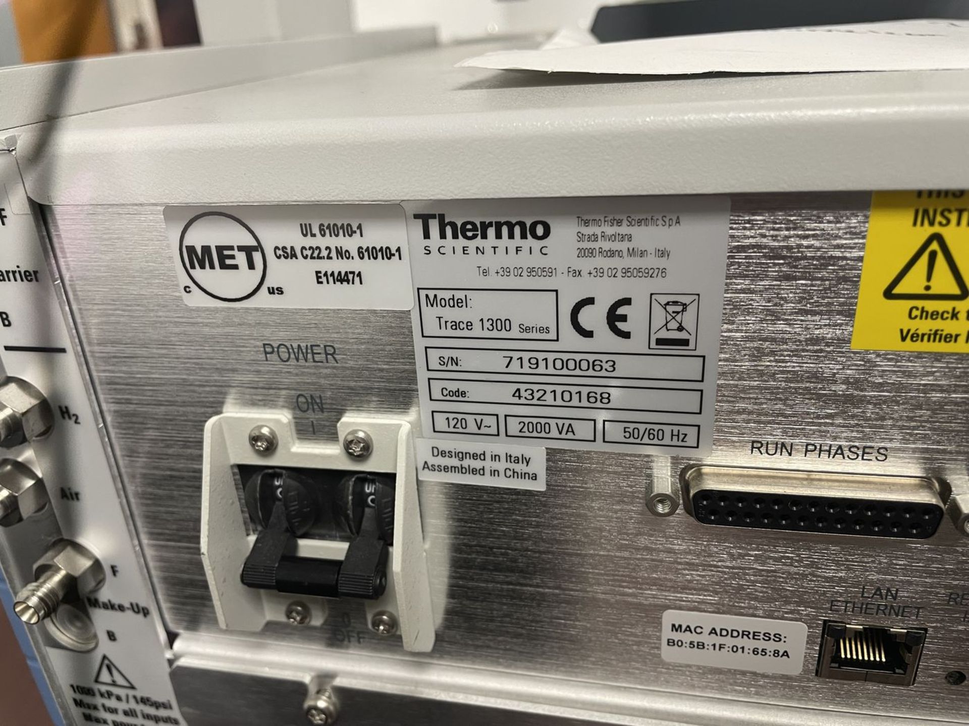 Thermo Scientific Trace 1310 Gas Chromatograph, S/N: 719100063 (Sold, Subject to Approval) ( - Image 2 of 2