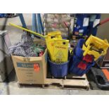 Lot - Pallet with Mop Buckets and Mops with Handles and Mop Heads (Removal Cost : $75)