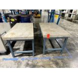 Lot - (2) 54 in. x 30 in. x 3 in. Thick Marble Slab Tables with Steel Bases (Removal Cost : $100)