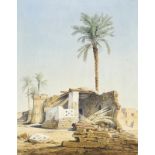 FRIEDRICH OTTO GEORGI: Ägyptisches Dorf mit alten Ruinen.