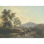 CARL JOHANN F. A. RÖTTEKEN: Italienische Landschaft mit Bauernpaaren auf einem Weg, im Hintergrund